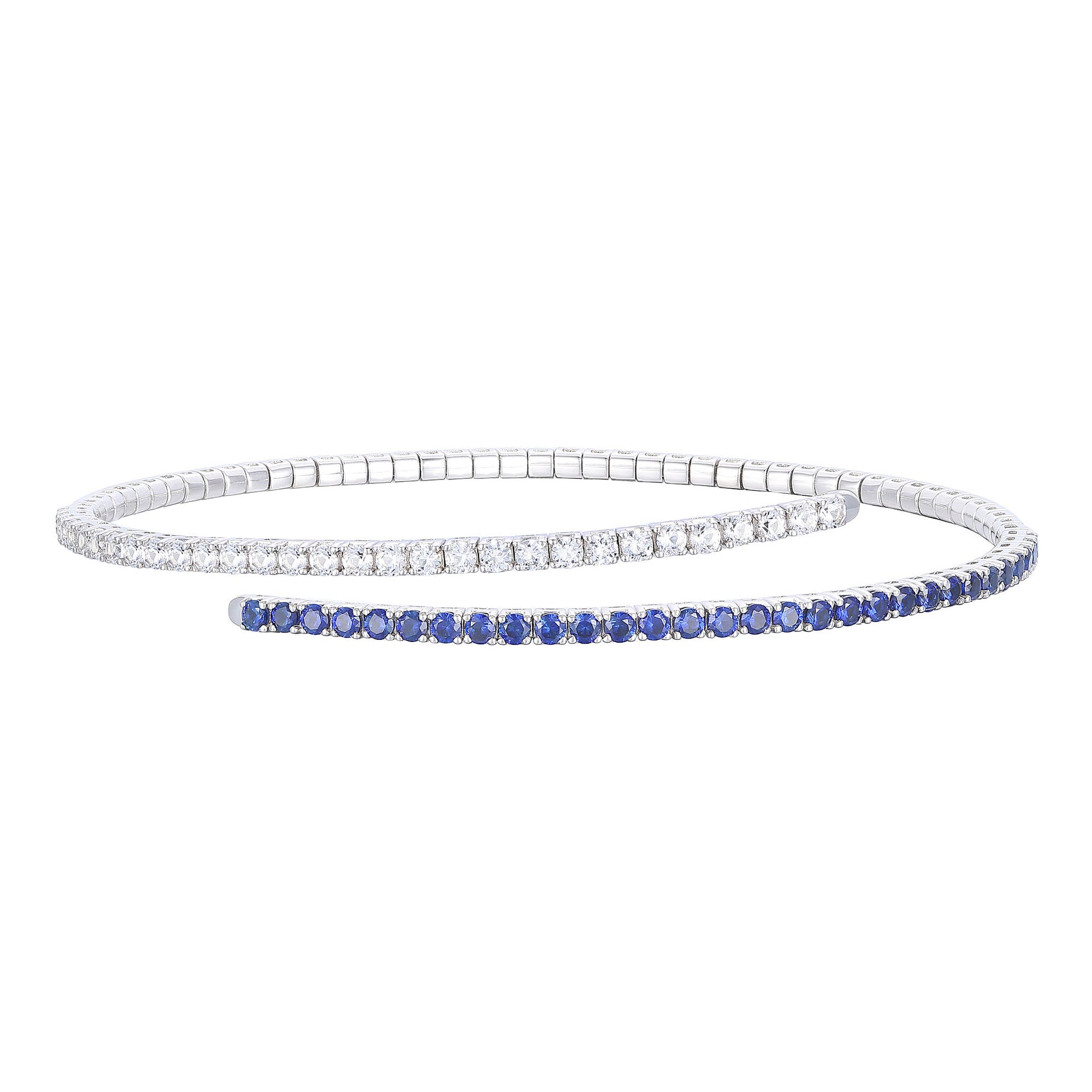 Lab-Created Blue & White Sapphire Flexy Bangle Bracelet in Sterling Silver
