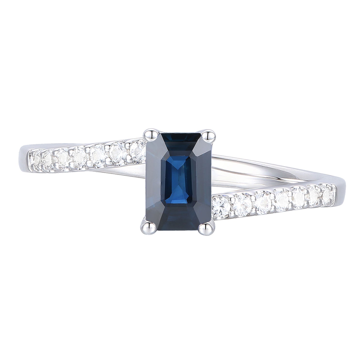 Blue Sapphire and Diamond Bypass Ring in 10K White Gold (1/7 ct. tw.)