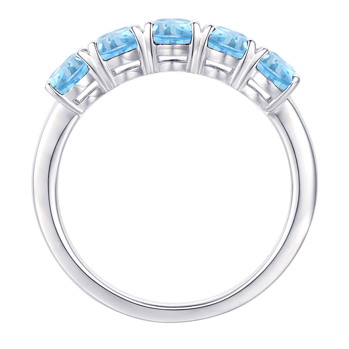 Blue Topaz Oval-Shaped Five-Stone Ring in 10K White Gold
