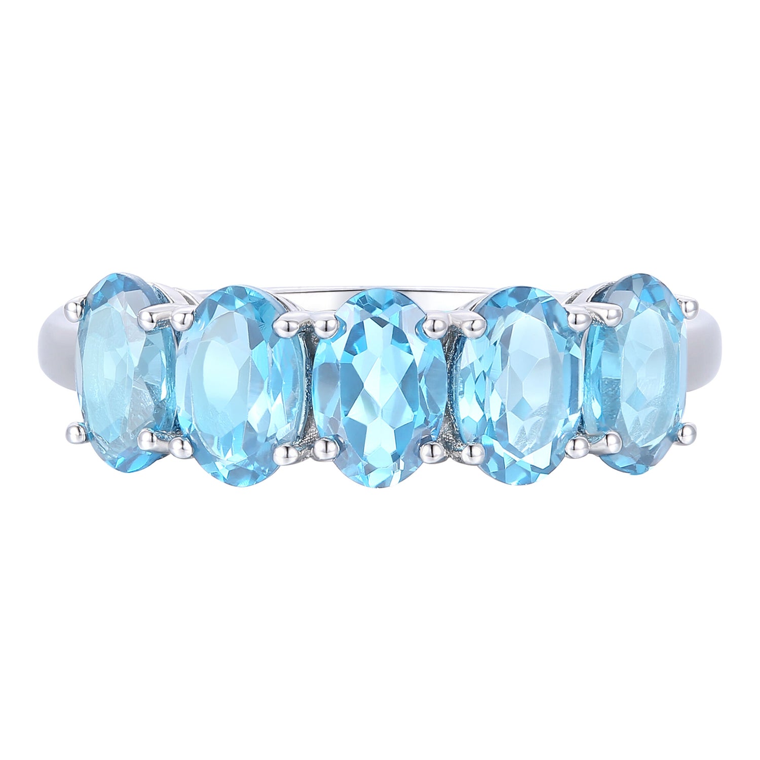 Blue Topaz Oval-Shaped Five-Stone Ring in 10K White Gold
