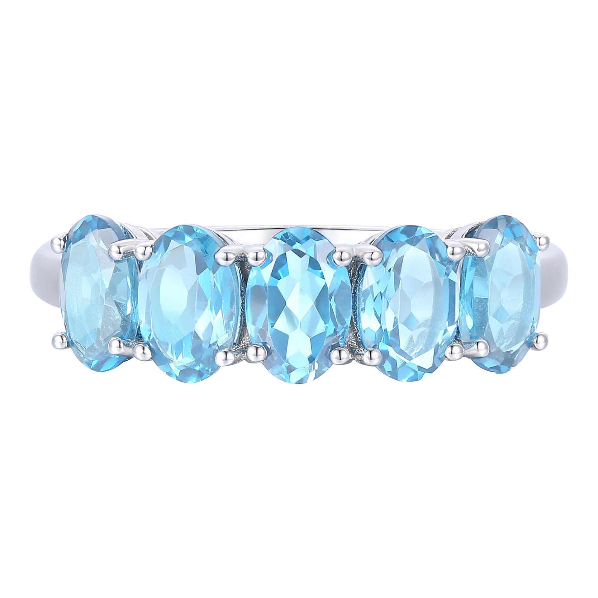 Blue Topaz Oval-Shaped Five-Stone Ring in 10K White Gold