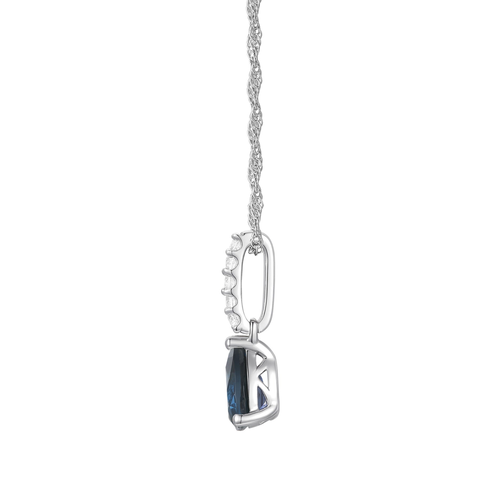 Blue Sapphire and Diamond Accent Drop Pendant in 10K White Gold