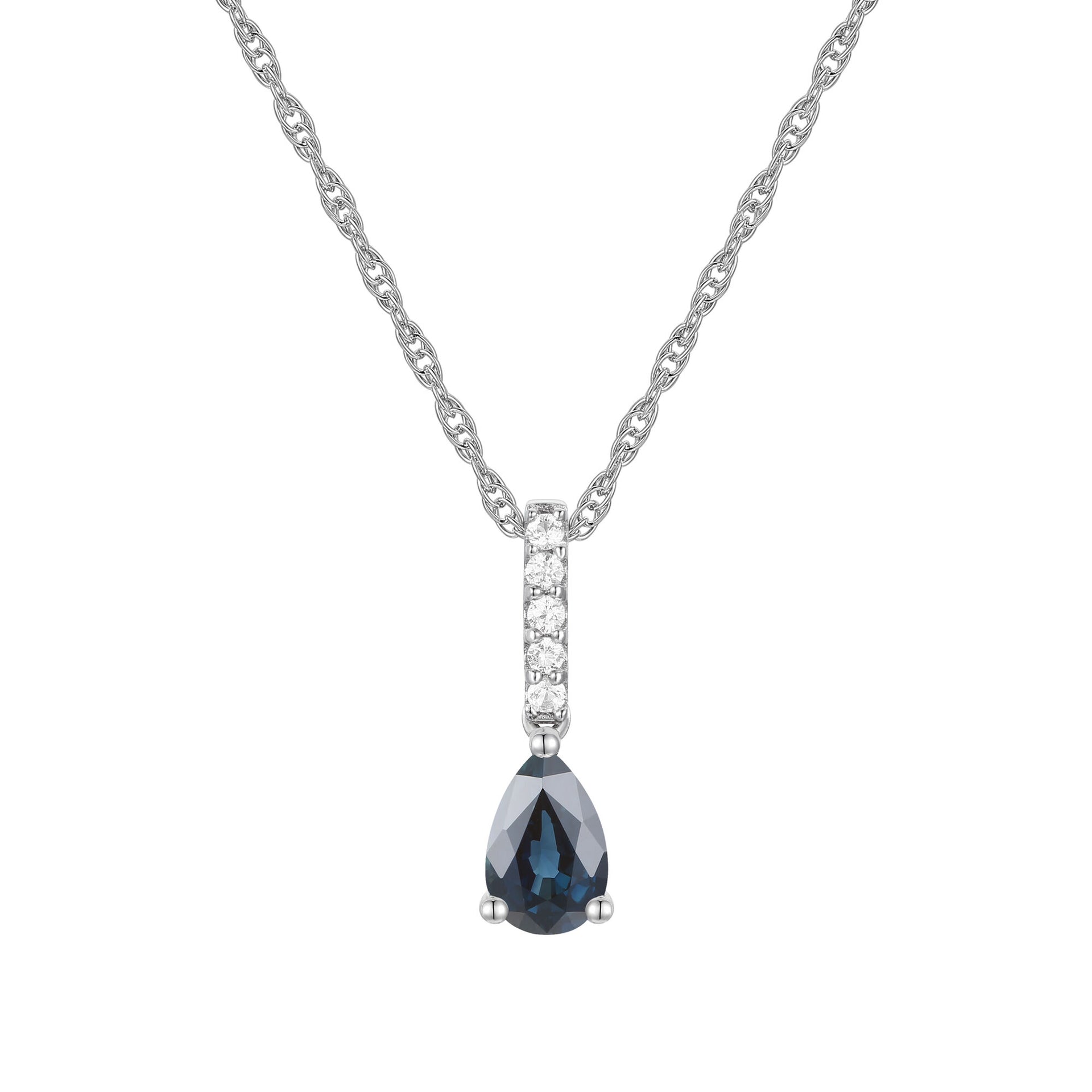 Blue Sapphire and Diamond Accent Drop Pendant in 10K White Gold