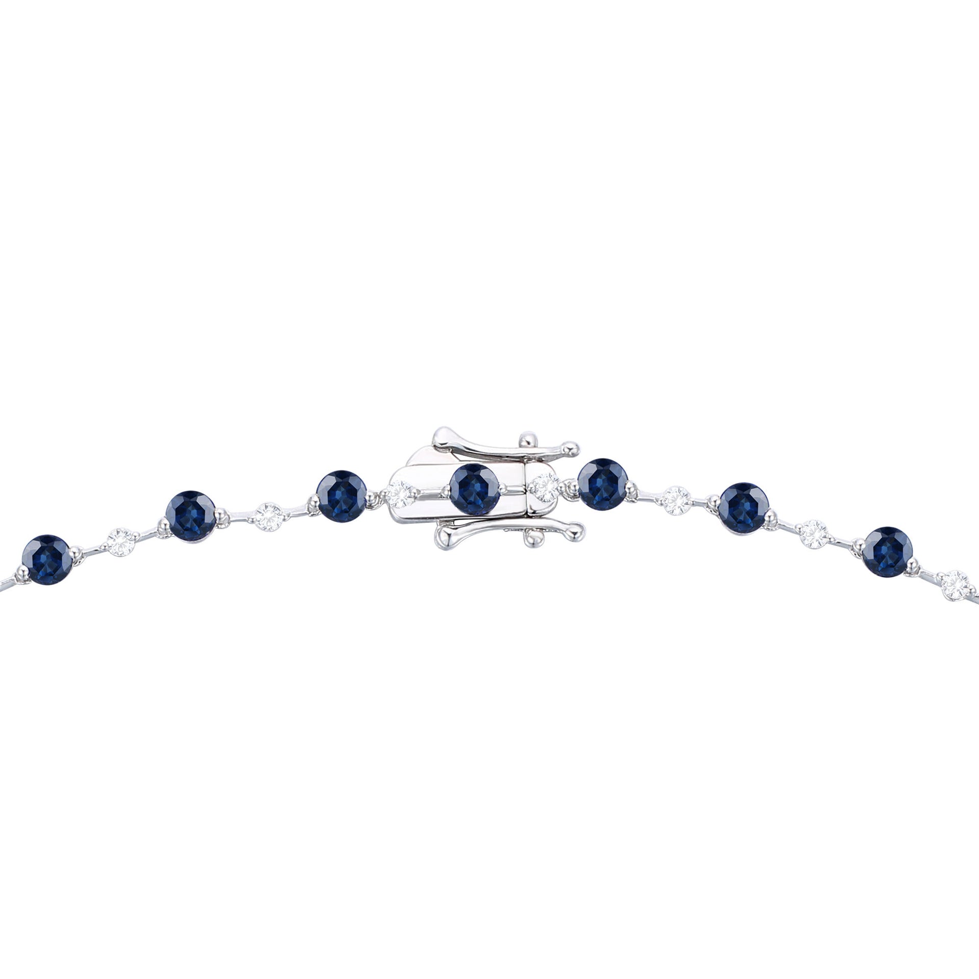 Blue Sapphire and Diamond Station Necklace in 10K White Gold (1 1/7 ct. tw.)
