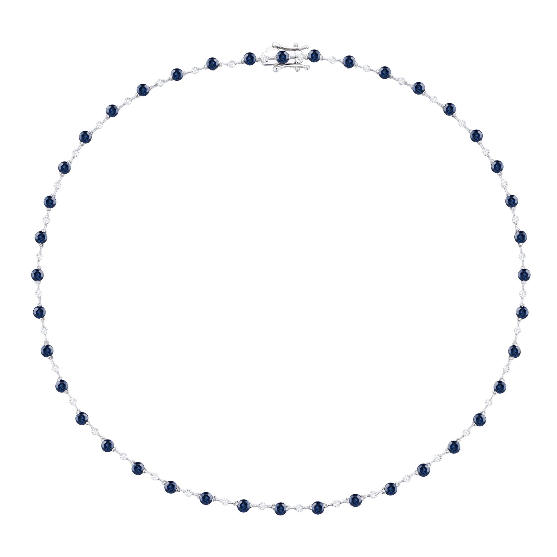 Blue Sapphire and Diamond Station Necklace in 10K White Gold (1 1/7 ct. tw.)
