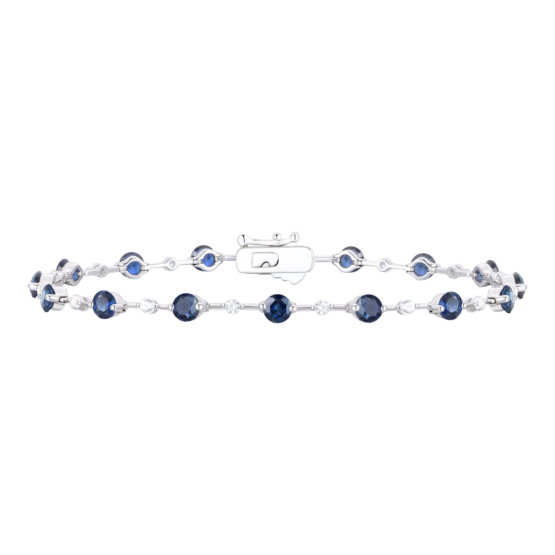 Blue Sapphire and Diamond Station Bracelet in 10K White Gold (1/2 ct. tw.)