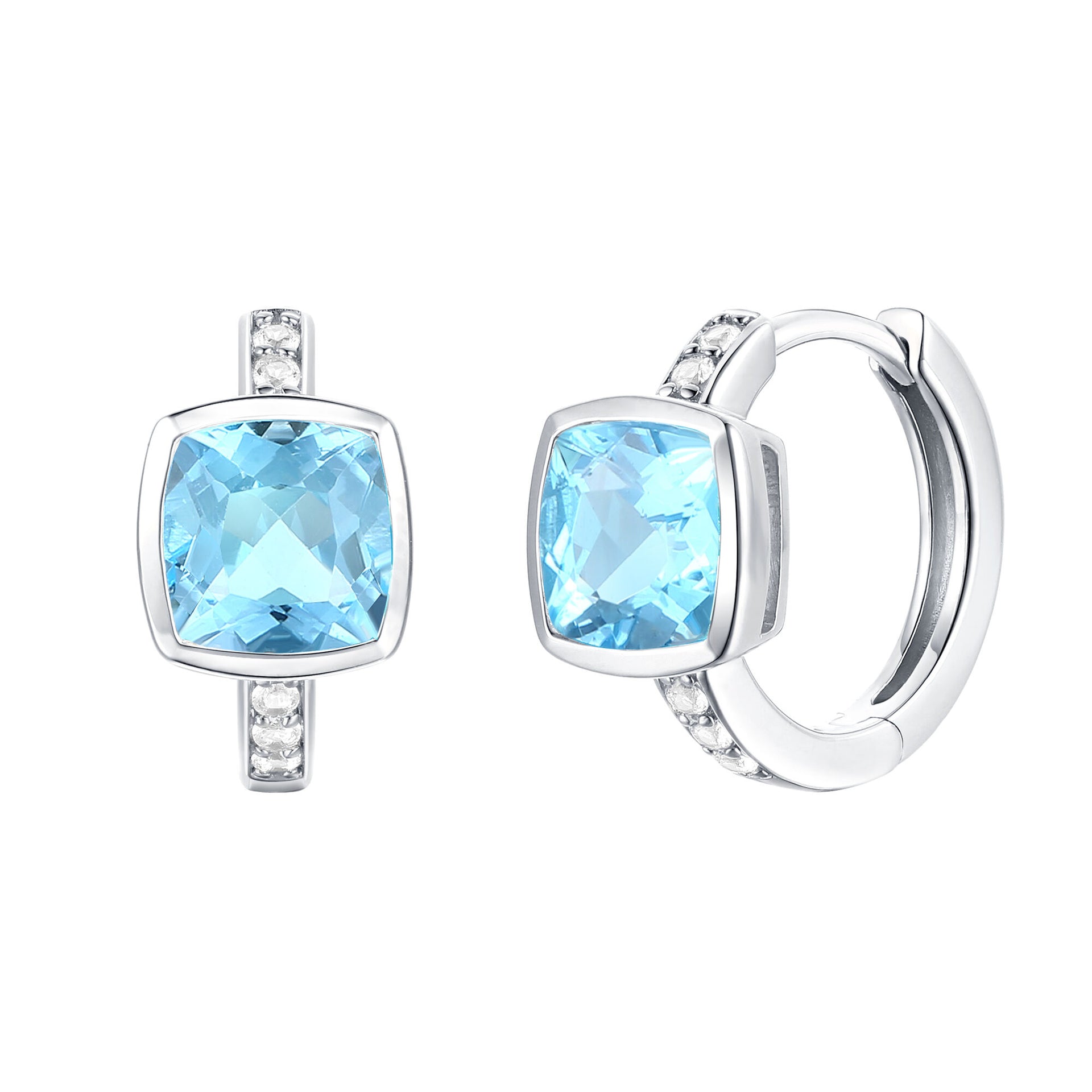 Blue Topaz and Diamond Accent Huggie Earrings in 10K White Gold