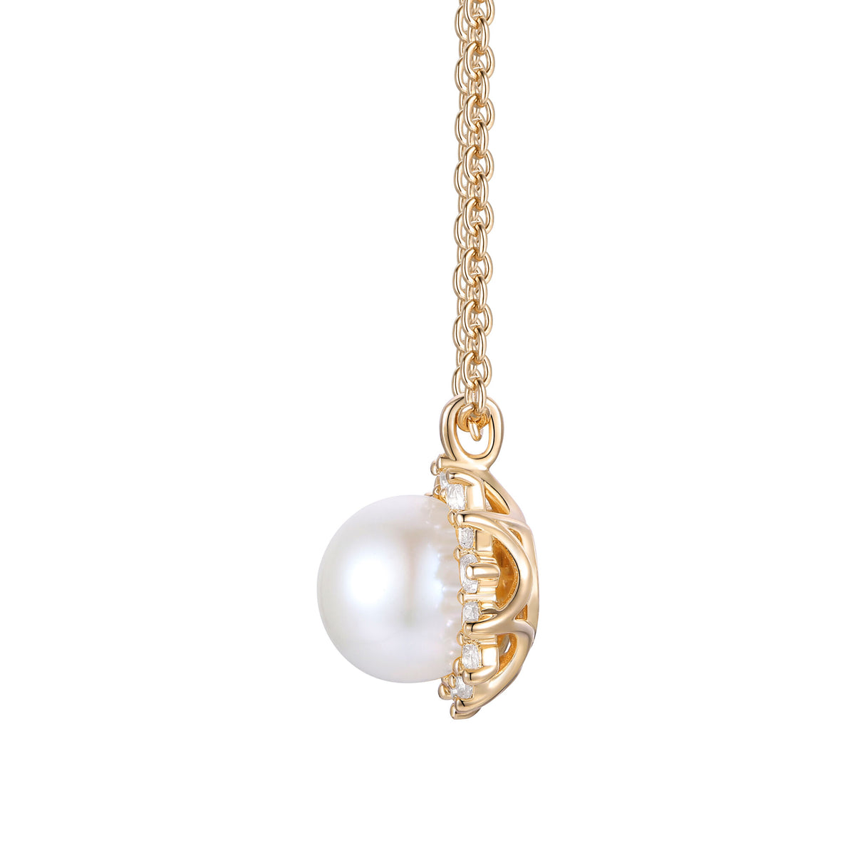 Freshwater Cultured Pearl and Diamond Halo Necklace in 10K Yellow Gold (1/5 ct. tw.)