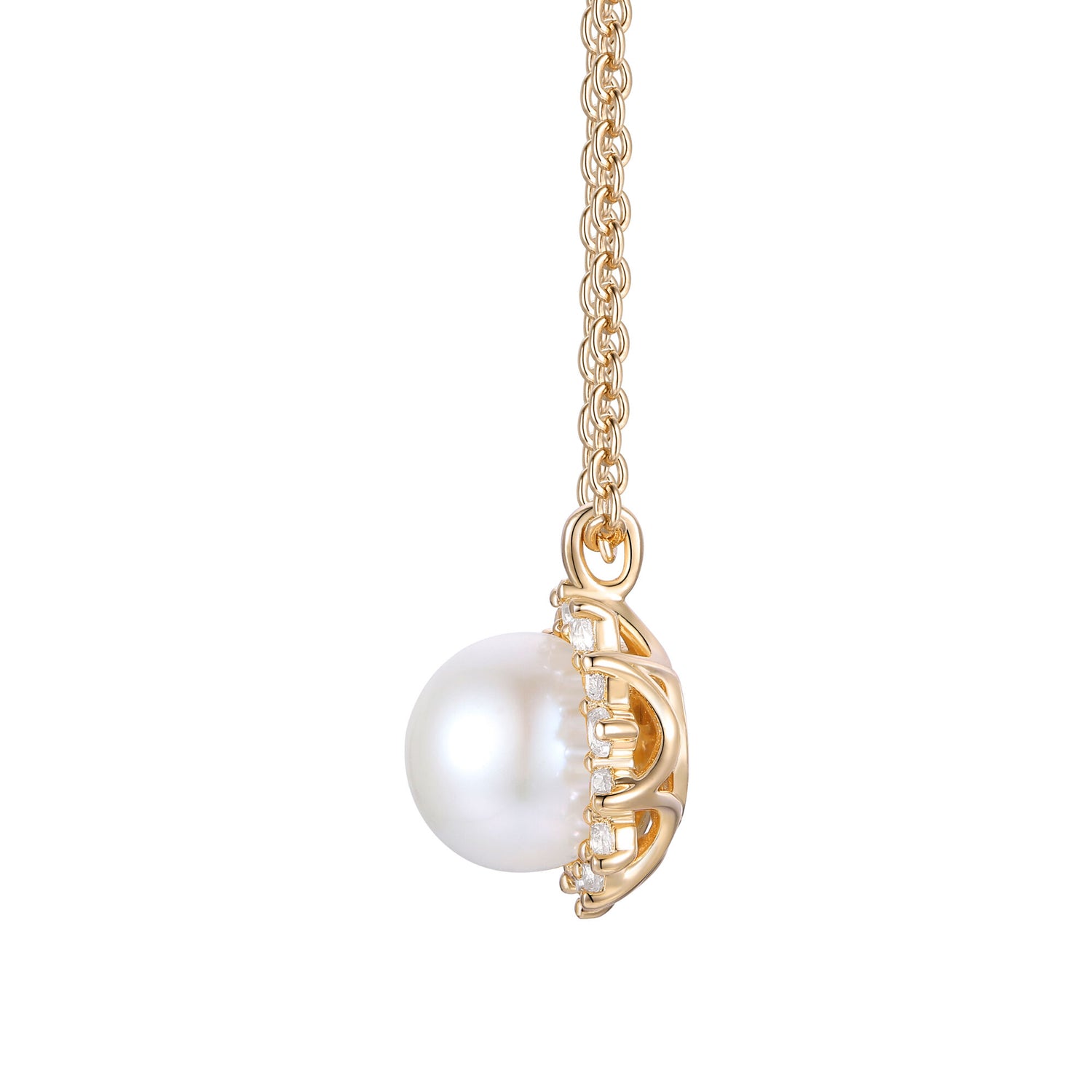 Freshwater Cultured Pearl and Diamond Halo Necklace in 10K Yellow Gold (1/5 ct. tw.)