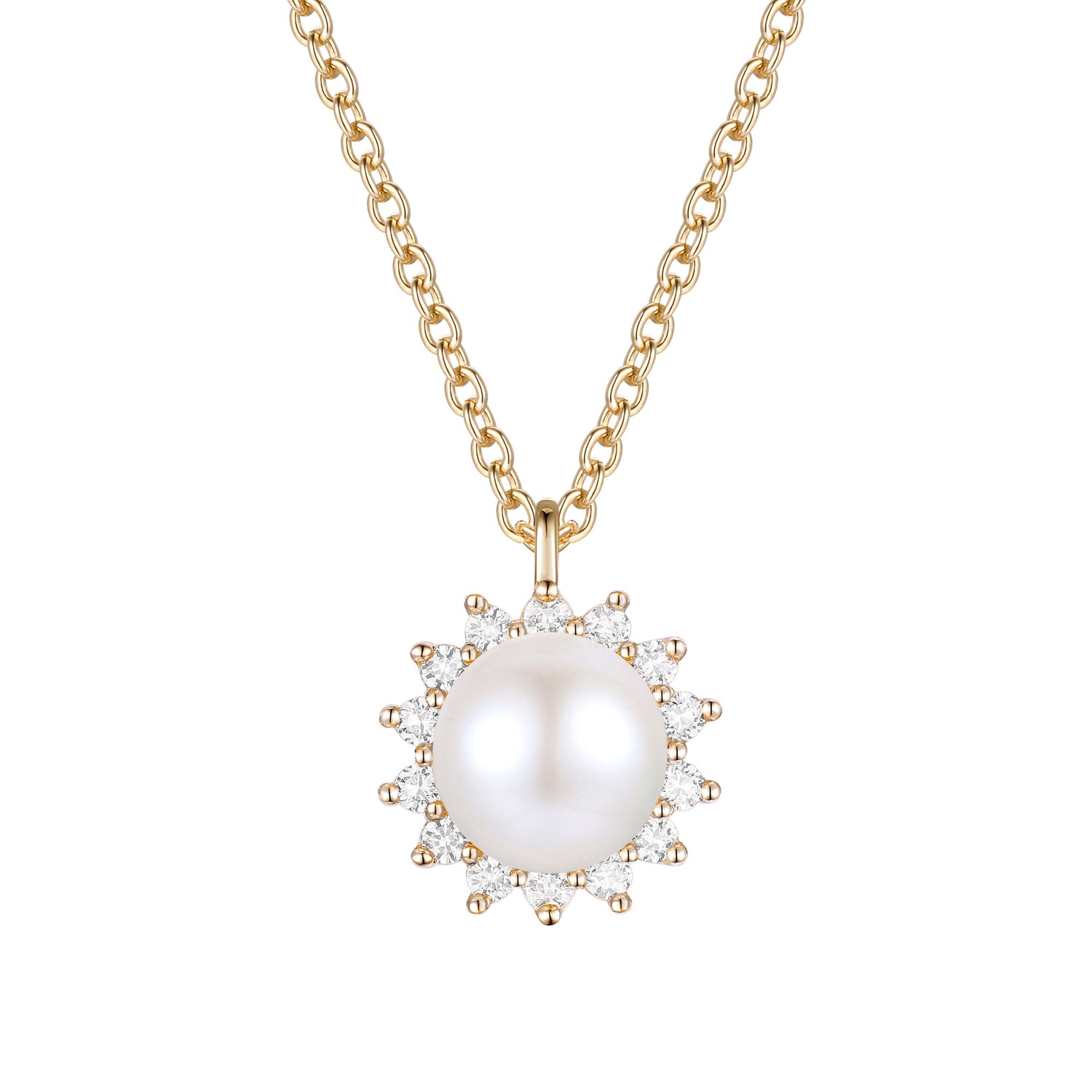 Freshwater Cultured Pearl and Diamond Halo Necklace in 10K Yellow Gold (1/5 ct. tw.)