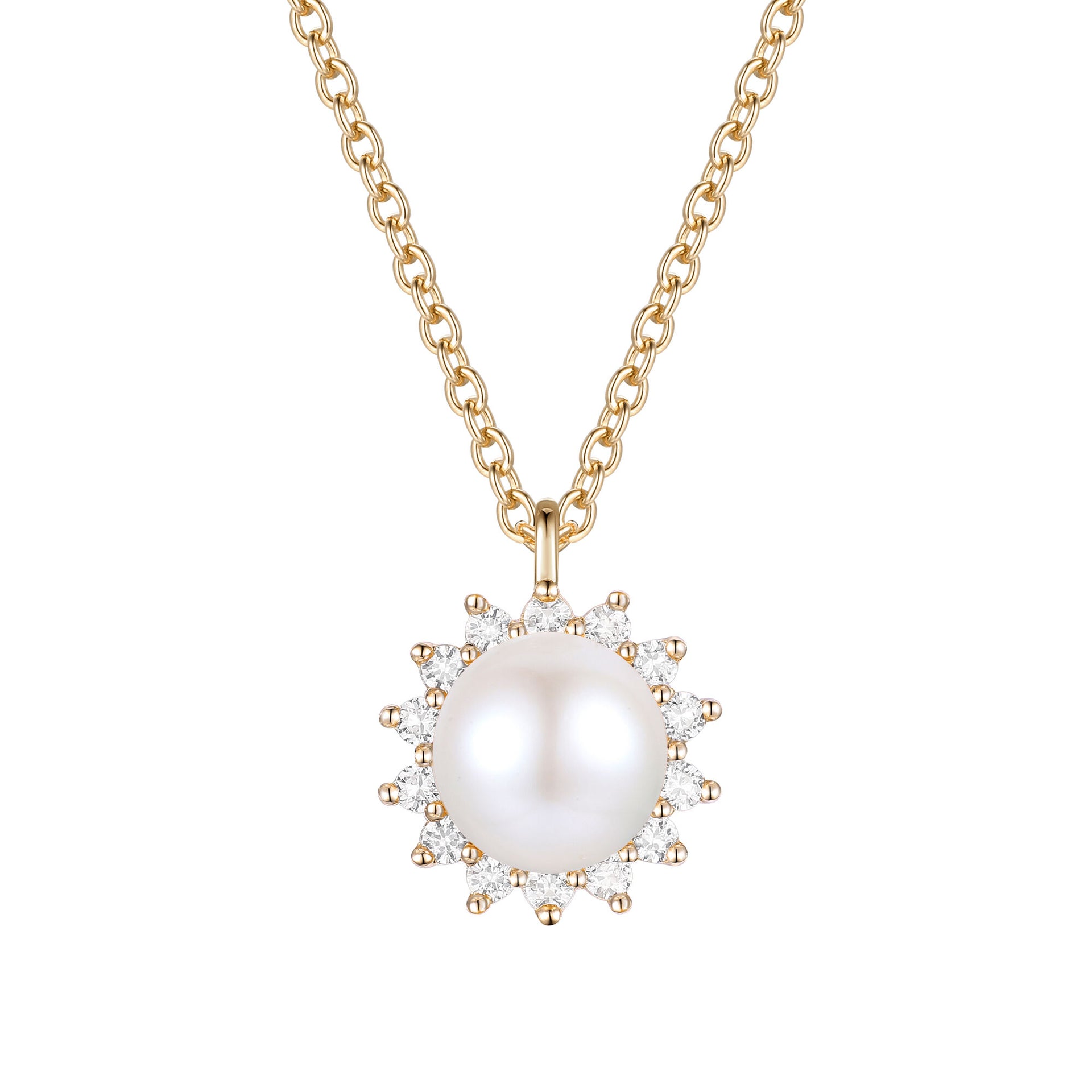 Freshwater Cultured Pearl and Diamond Halo Necklace in 10K Yellow Gold (1/5 ct. tw.)