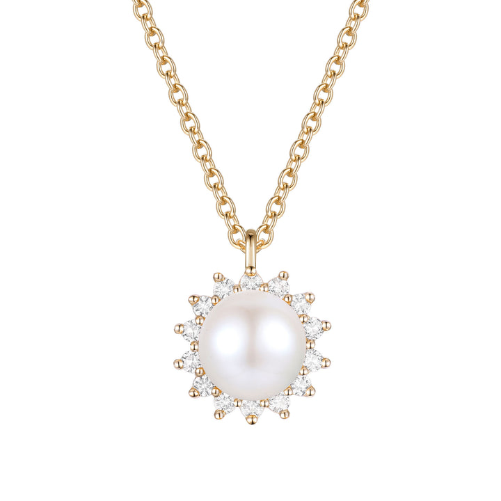 Freshwater Cultured Pearl and Diamond Halo Necklace in 10K Yellow Gold (1/5 ct. tw.)