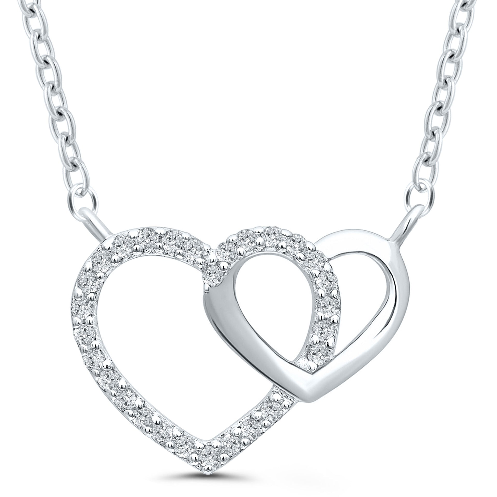 Diamond Interlocking Heart Necklace in Sterling Silver (1/10 ct. tw.)