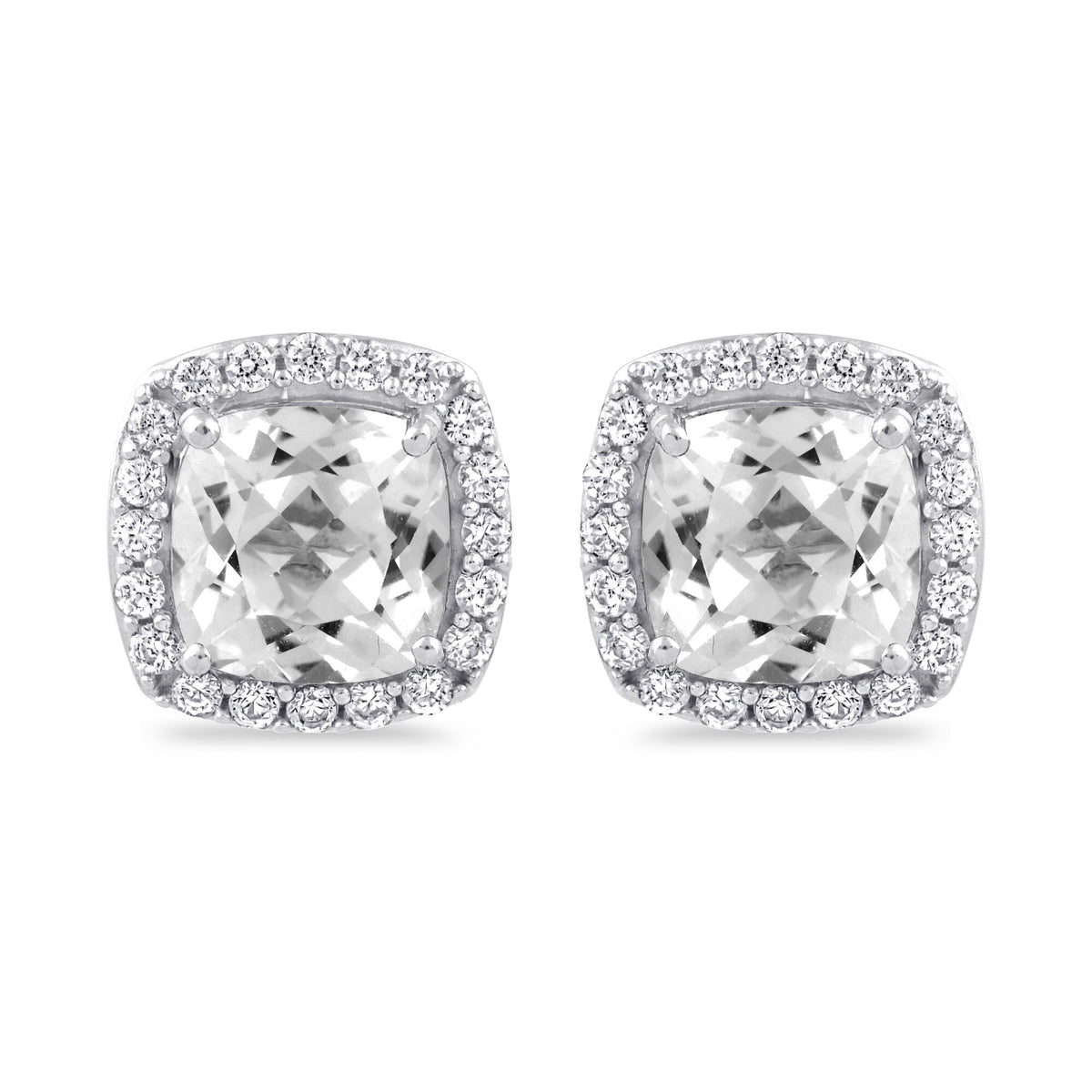 Lab-Created White Sapphire Cushion Halo Earrings in Sterling Silver