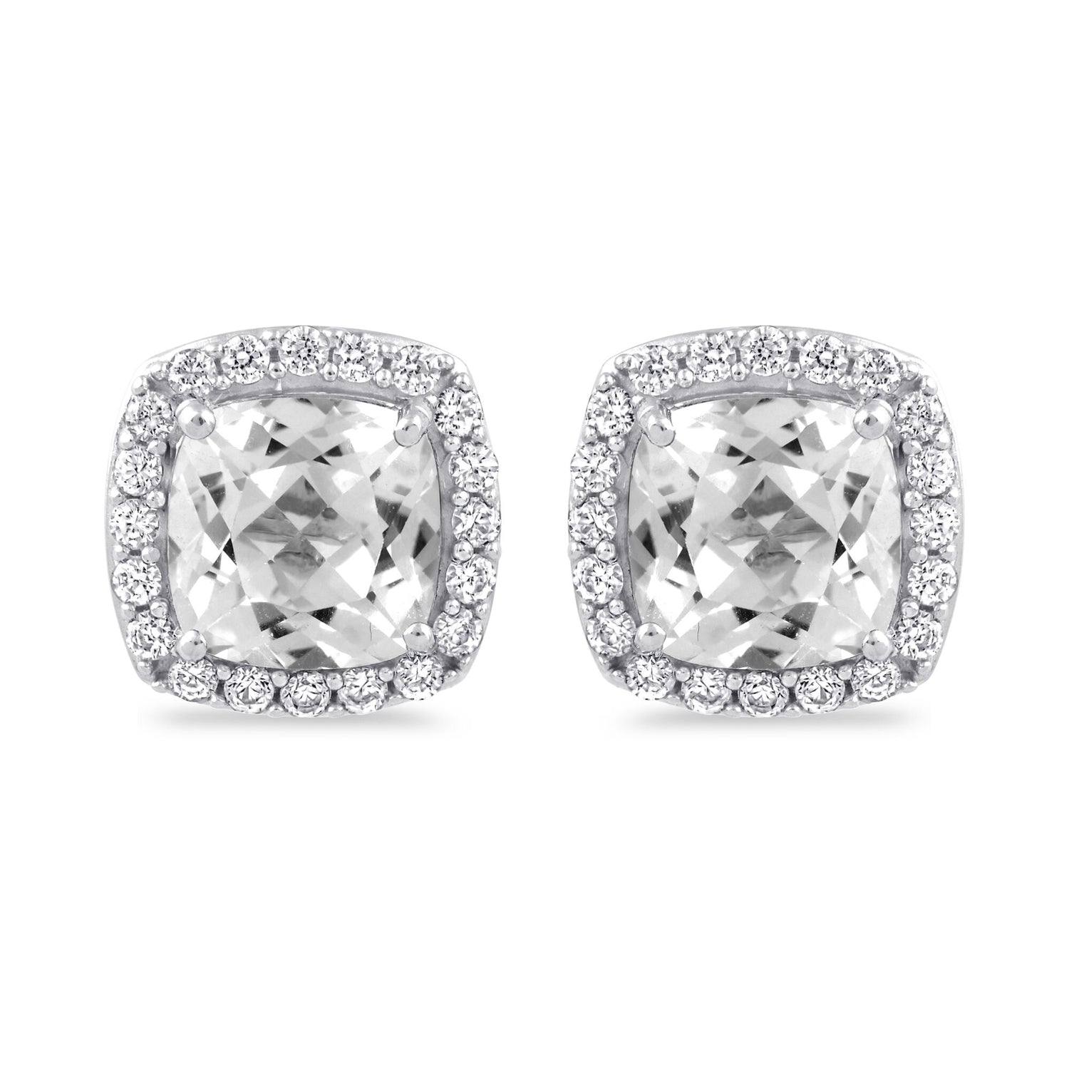 Lab-Created White Sapphire Cushion Halo Earrings in Sterling Silver