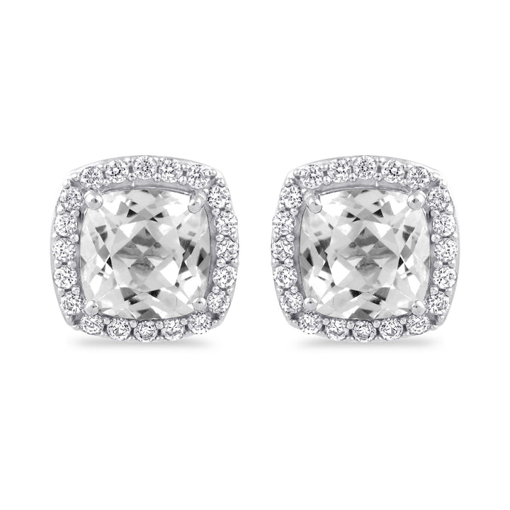 Lab-Created White Sapphire Cushion Halo Earrings in Sterling Silver