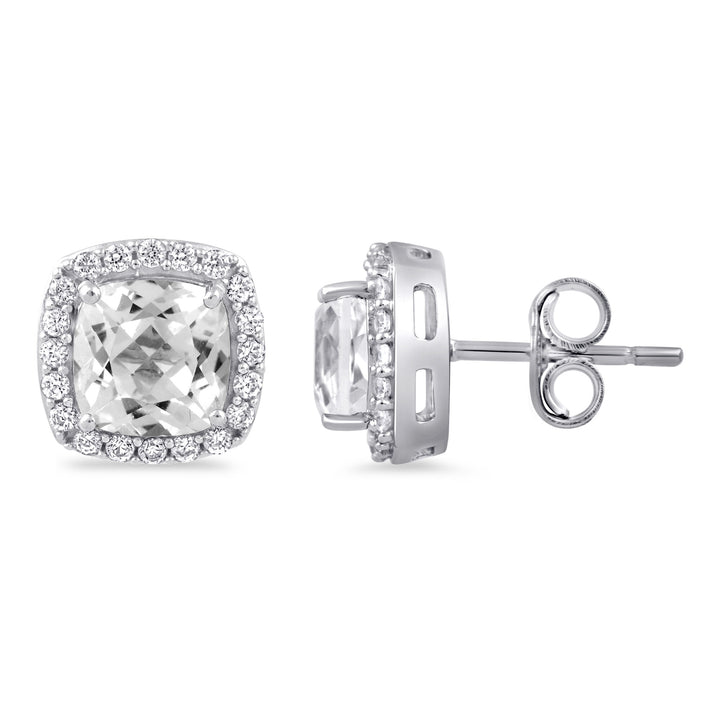 Lab-Created White Sapphire Cushion Halo Earrings in Sterling Silver