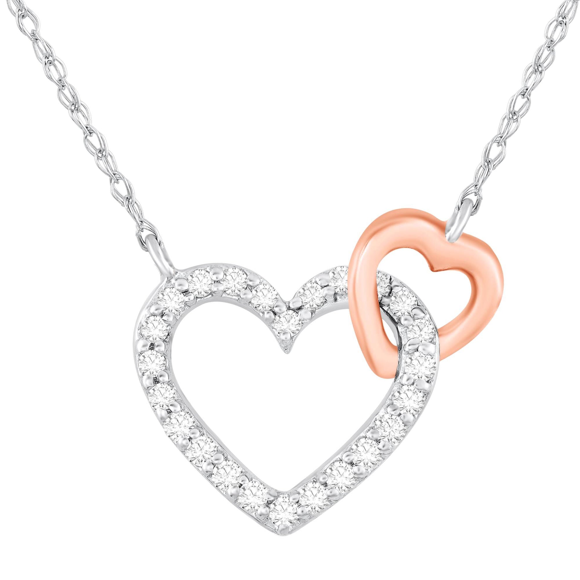 Diamond Double Heart Pendant in 14K White and Rose Gold (1/10 ct. tw.)