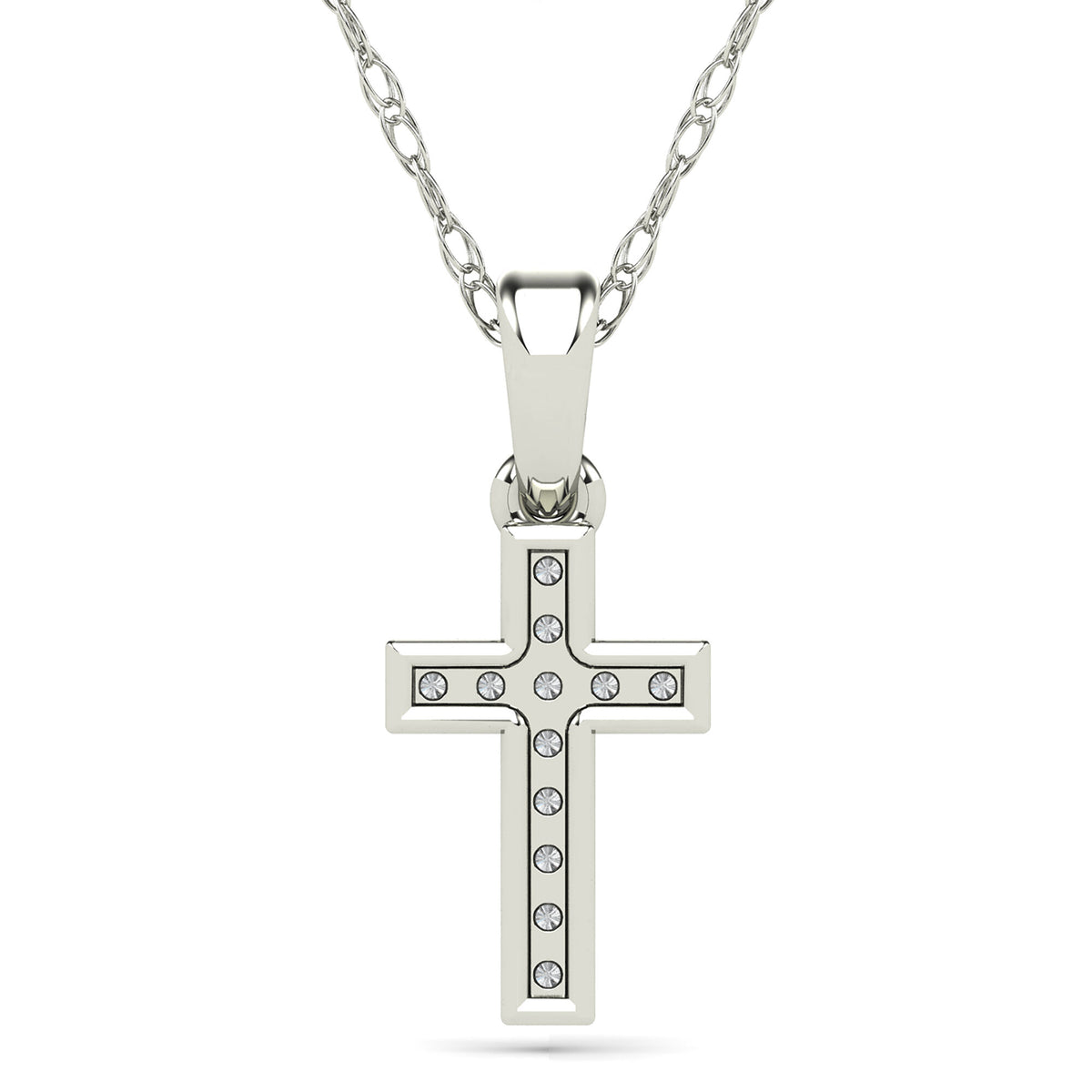 Diamond Accent Cross Pendant in 14K White Gold