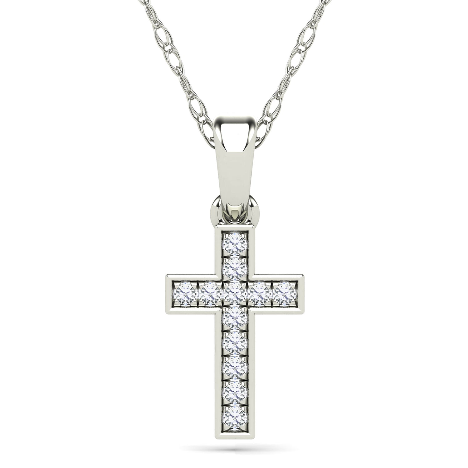Diamond Accent Cross Pendant in 14K White Gold