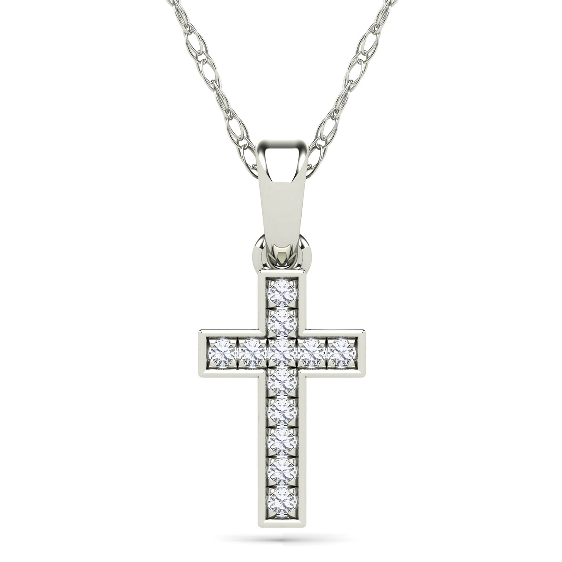 Diamond Accent Cross Pendant in 14K White Gold