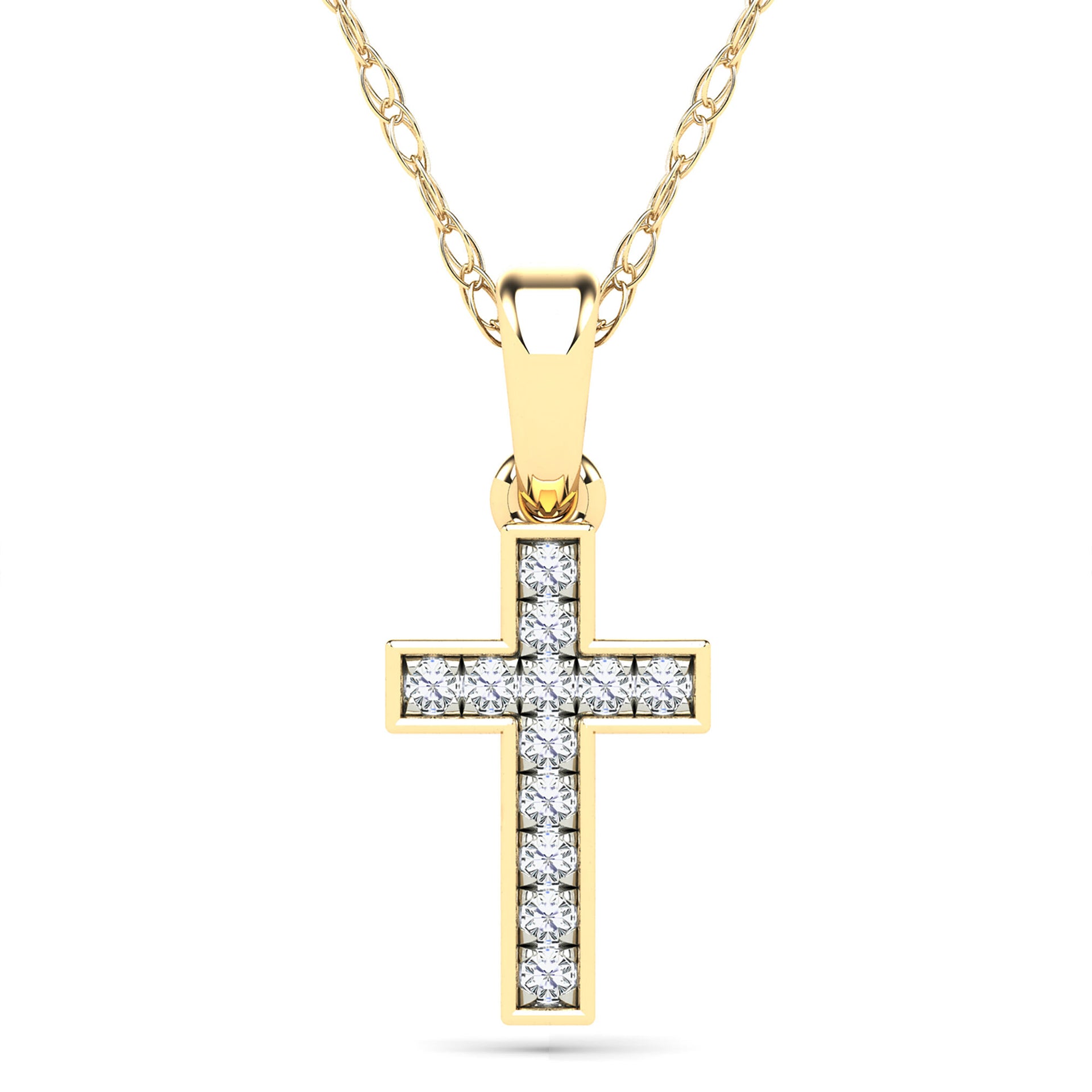 Diamond Accent Cross Pendant in 14K Yellow Gold