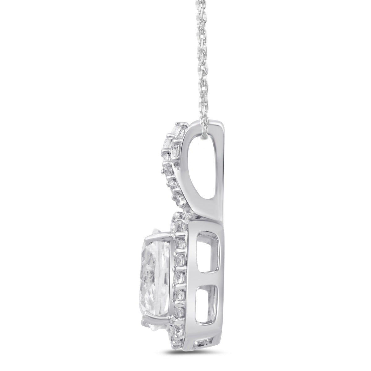 Lab-Created White Sapphire Cushion Halo Pendant in Sterling Silver