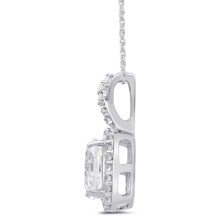 Lab-Created White Sapphire Cushion Halo Pendant in Sterling Silver