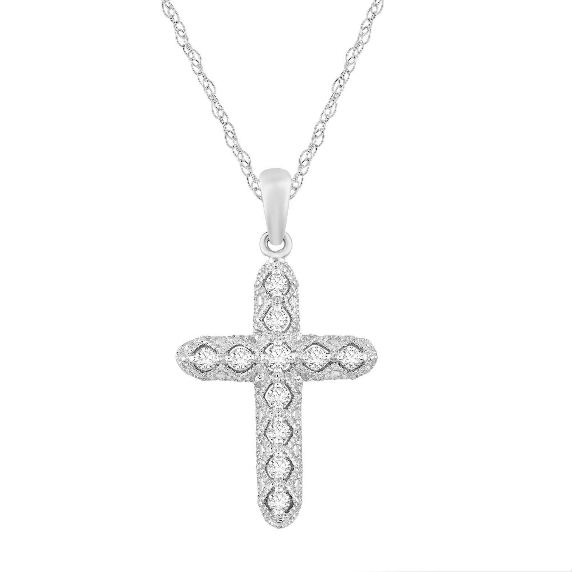 Diamond Cross Pendant in 14K White Gold (1/7 ct. tw.)