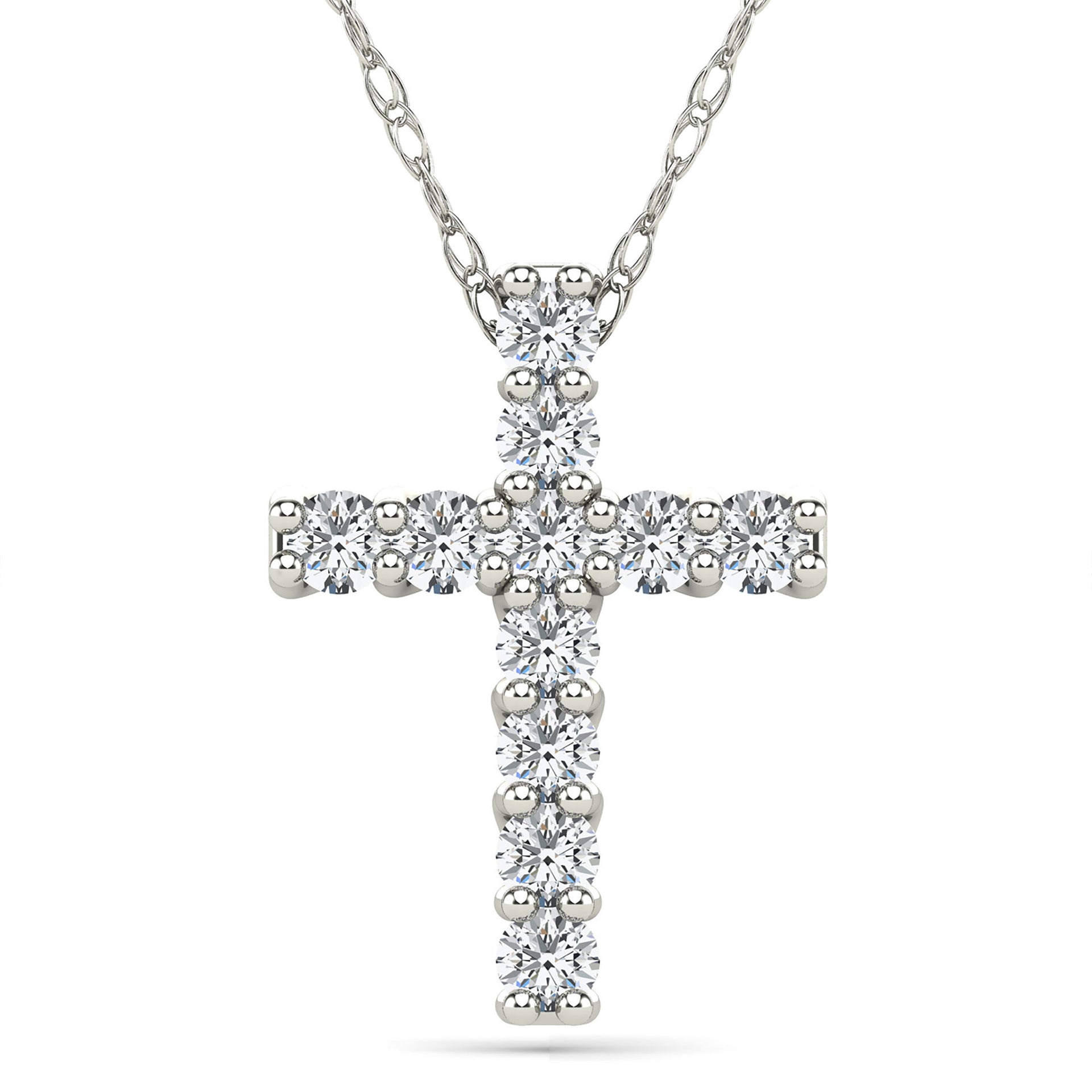 Diamond Cross Pendant in 14K White Gold (1/10 ct. tw.)