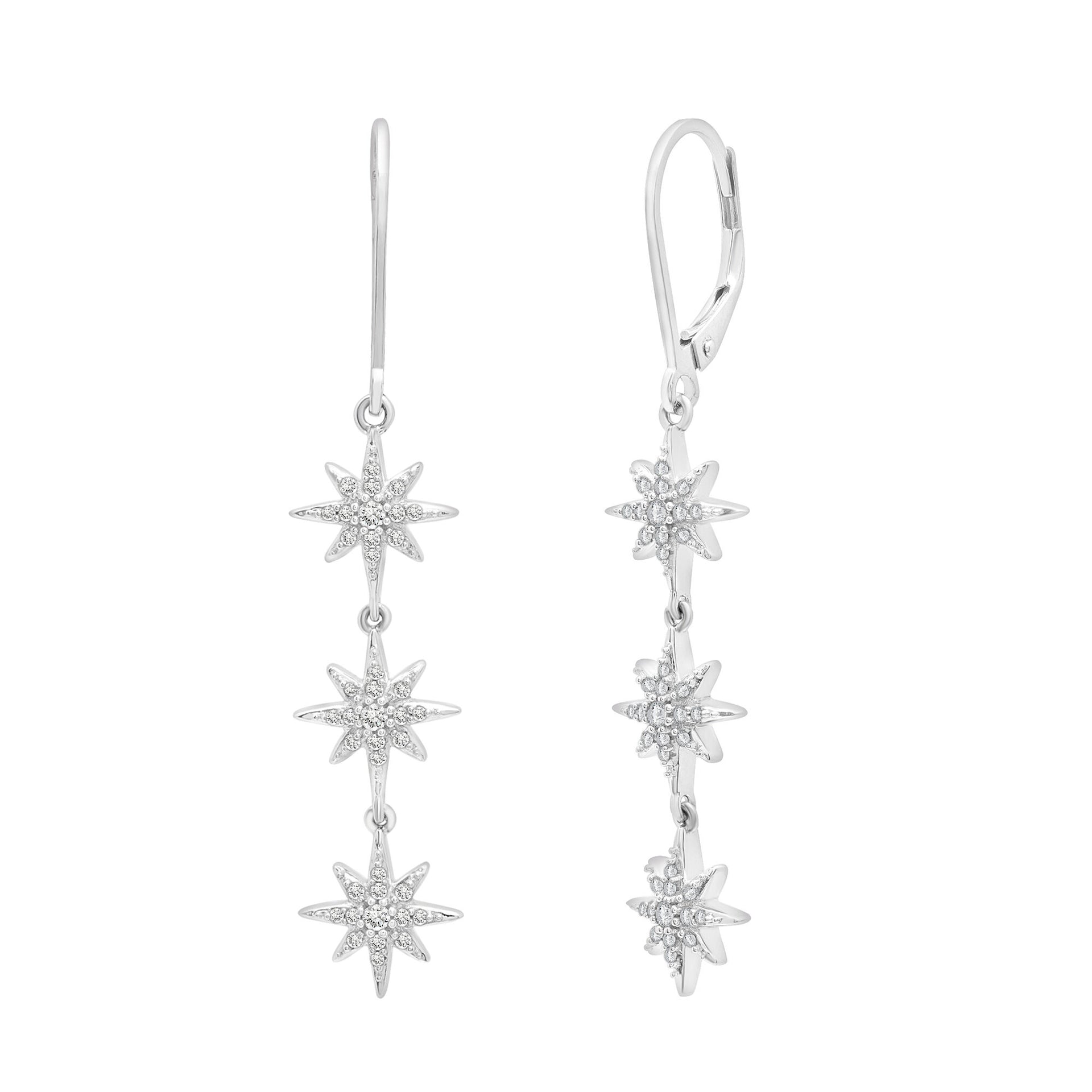 Diamond Starburst Drop Earrings in Sterling Silver (1/4 ct. tw.)