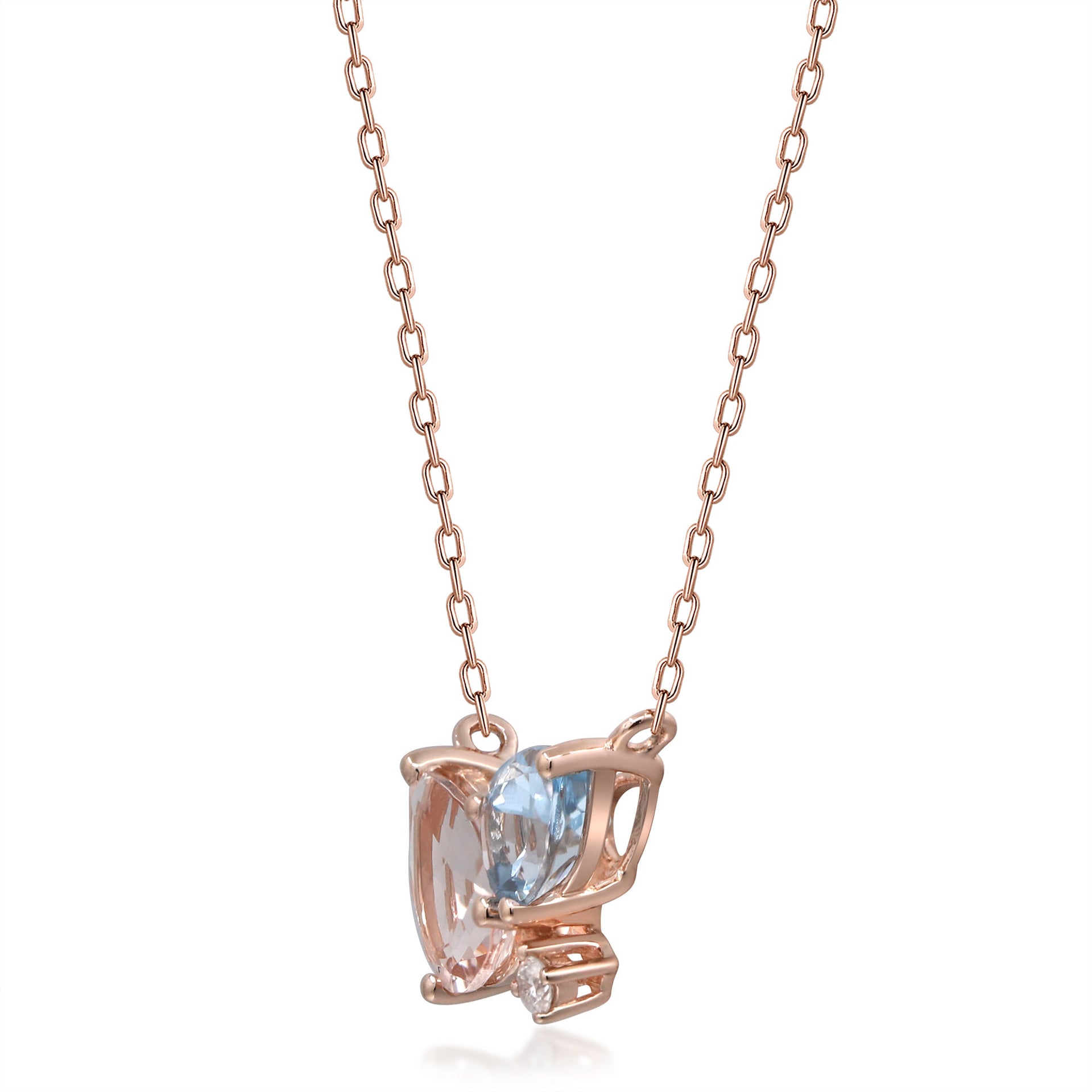 Aquamarine and Morganite Diamond Necklace in 10K Rose Gold (1/5 ct. tw.)