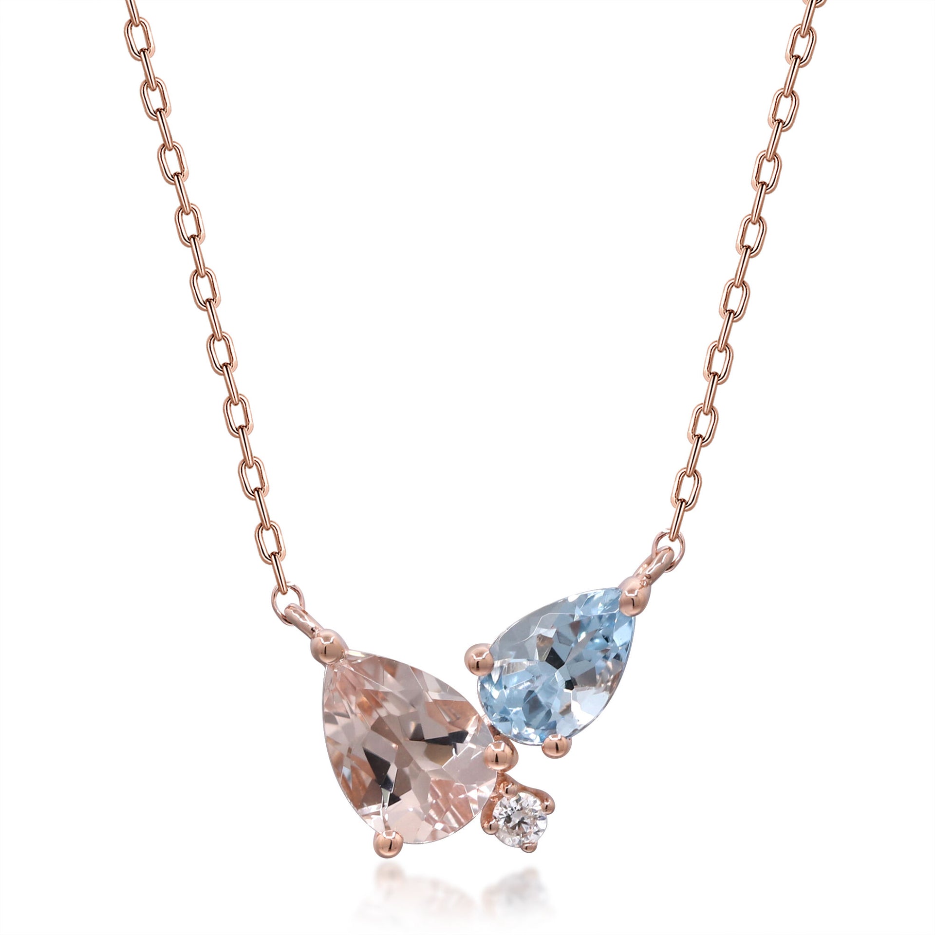 Aquamarine and Morganite Diamond Necklace in 10K Rose Gold (1/5 ct. tw.)