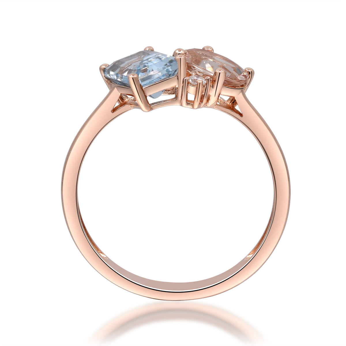 Aquamarine and Morganite Diamond Ring in 10K Rose Gold (1/5 ct. tw.)