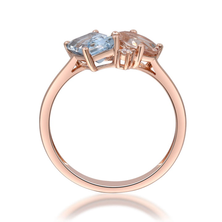 Aquamarine and Morganite Diamond Ring in 10K Rose Gold (1/5 ct. tw.)