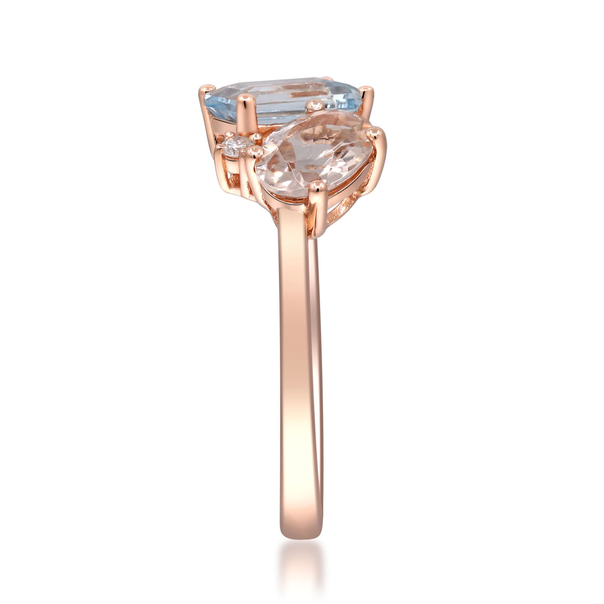 Aquamarine and Morganite Diamond Ring in 10K Rose Gold (1/5 ct. tw.)
