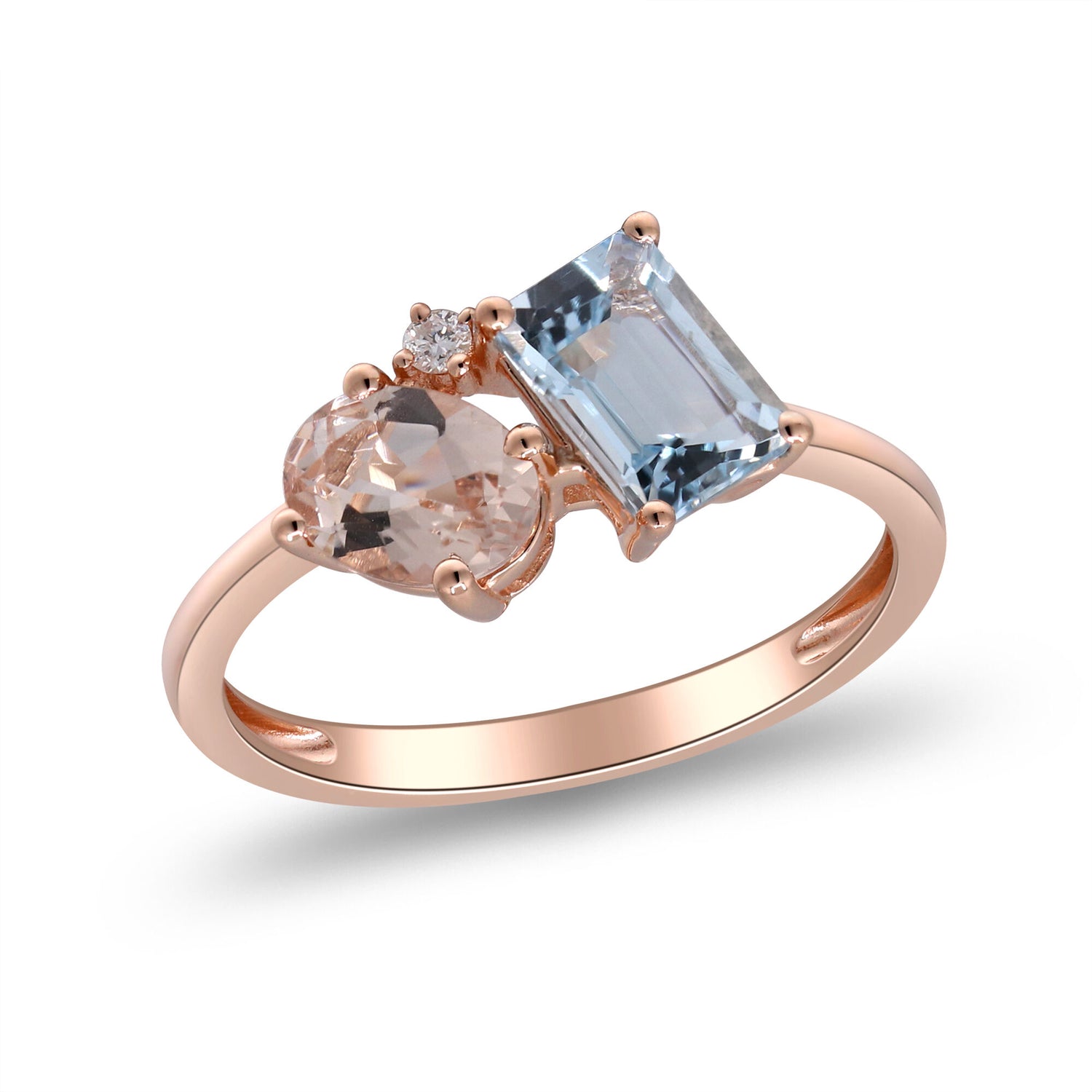 Aquamarine and Morganite Diamond Ring in 10K Rose Gold (1/5 ct. tw.)