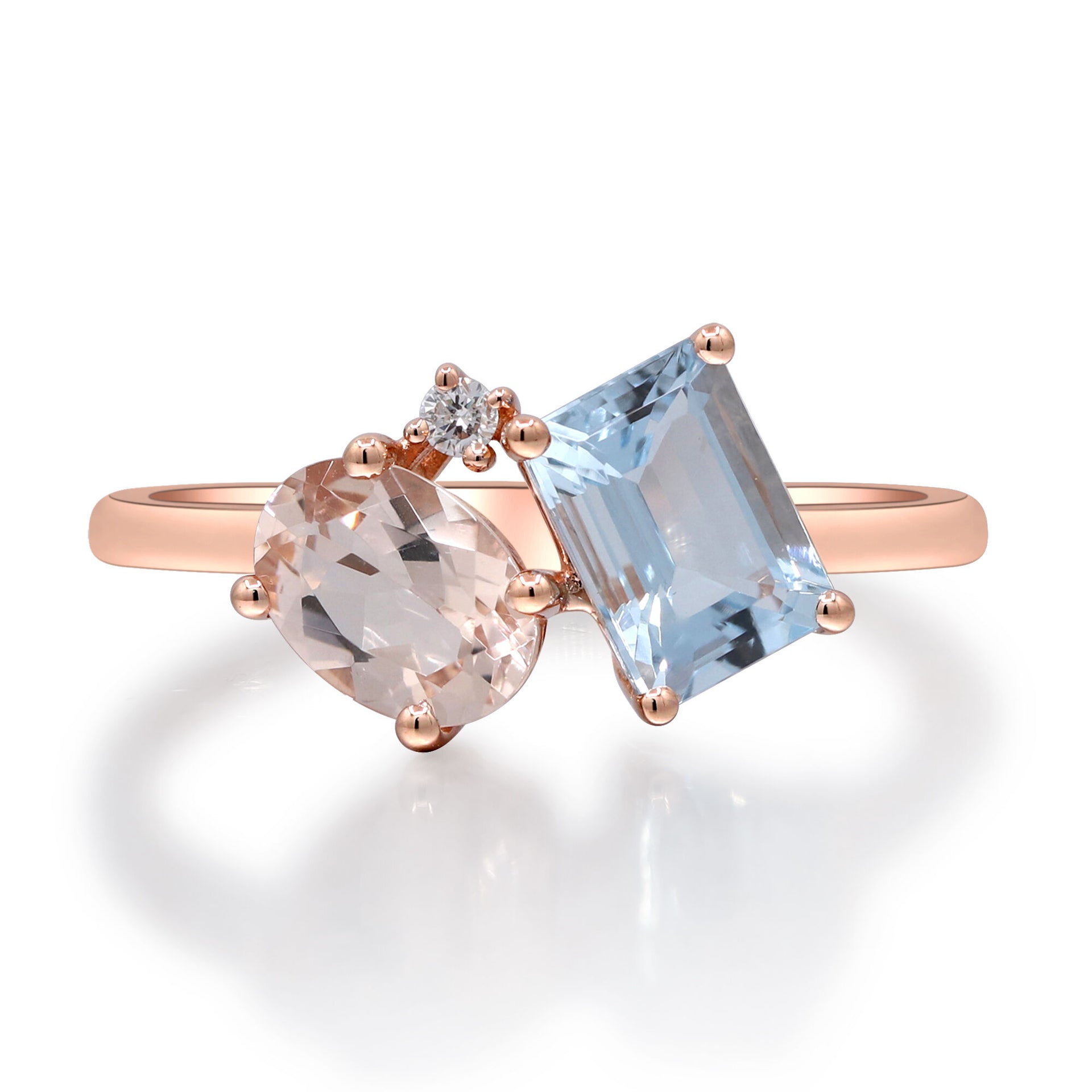 Aquamarine and Morganite Diamond Ring in 10K Rose Gold (1/5 ct. tw.)