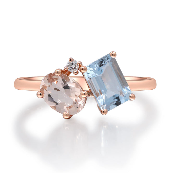 Aquamarine and Morganite Diamond Ring in 10K Rose Gold (1/5 ct. tw.)