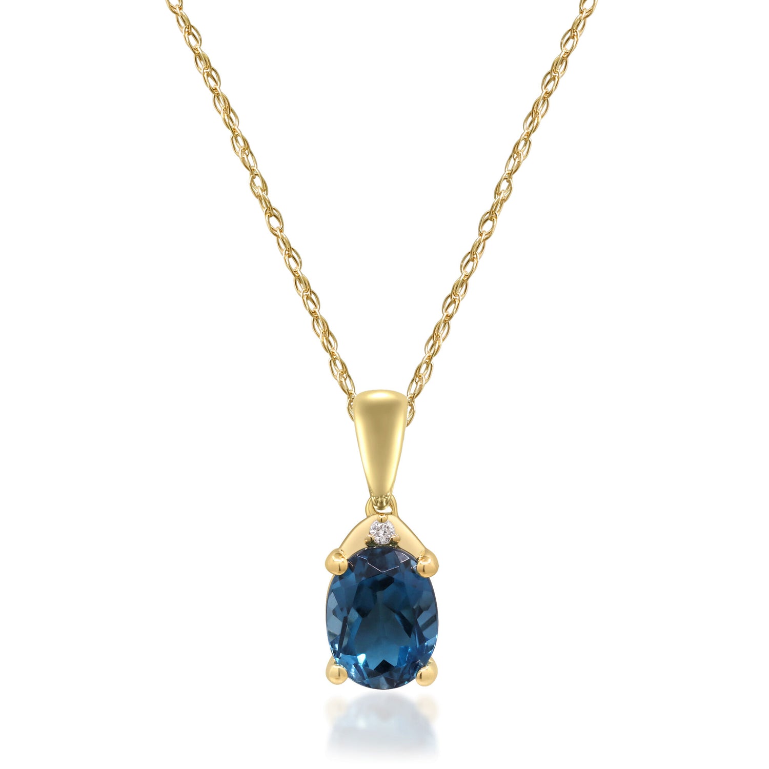 London Blue Topaz and Diamond Accent Necklace in 10K Yellow Gold