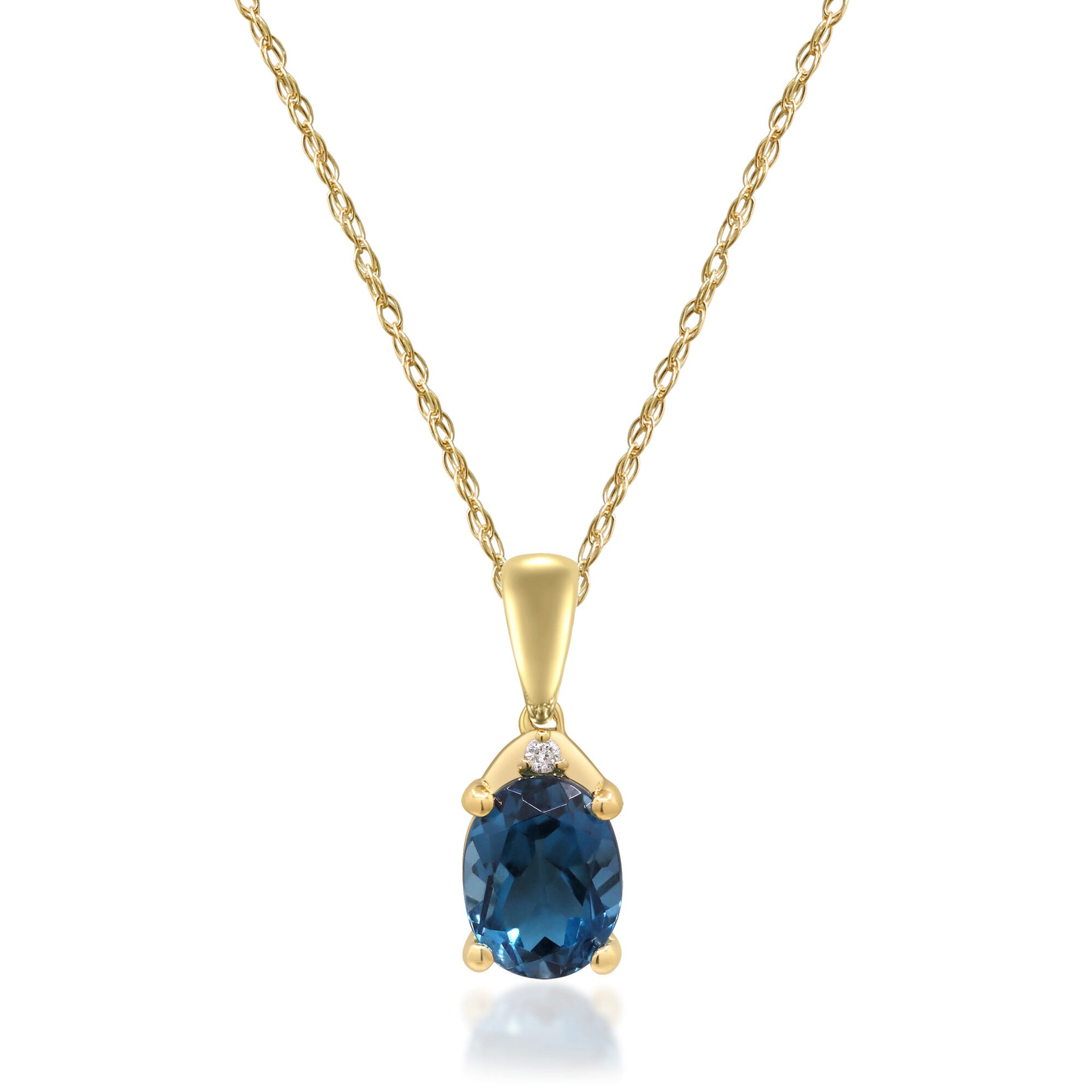 London Blue Topaz and Diamond Accent Necklace in 10K Yellow Gold