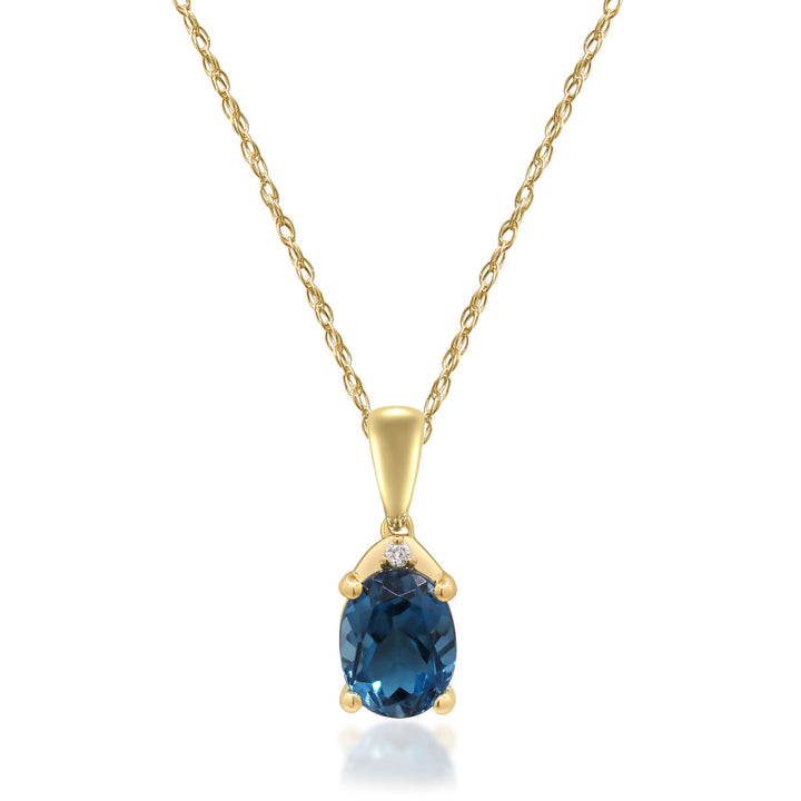 London Blue Topaz and Diamond Accent Necklace in 10K Yellow Gold