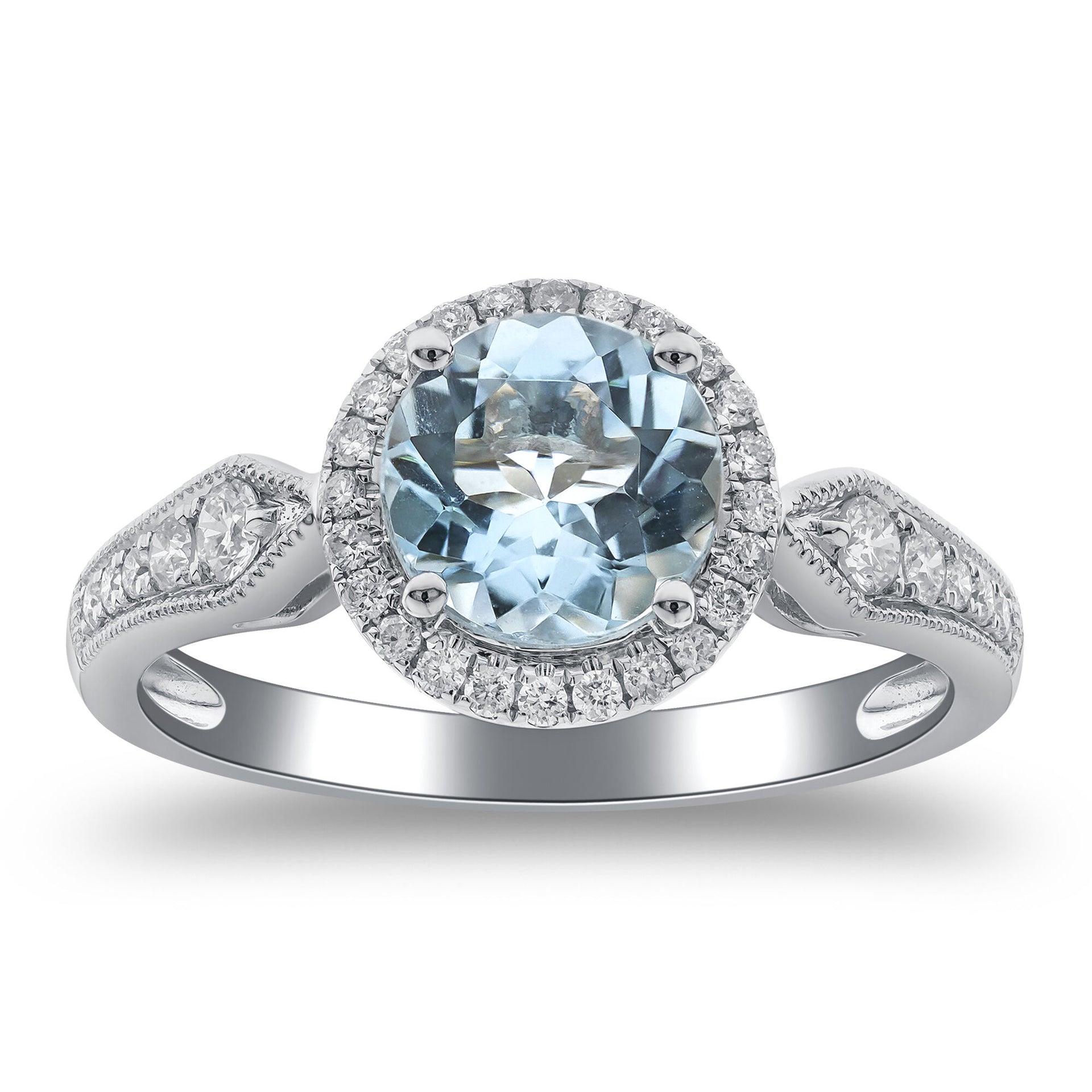 Aquamarine and Diamond Ring in 10K White Gold (1/3 ct. tw.)