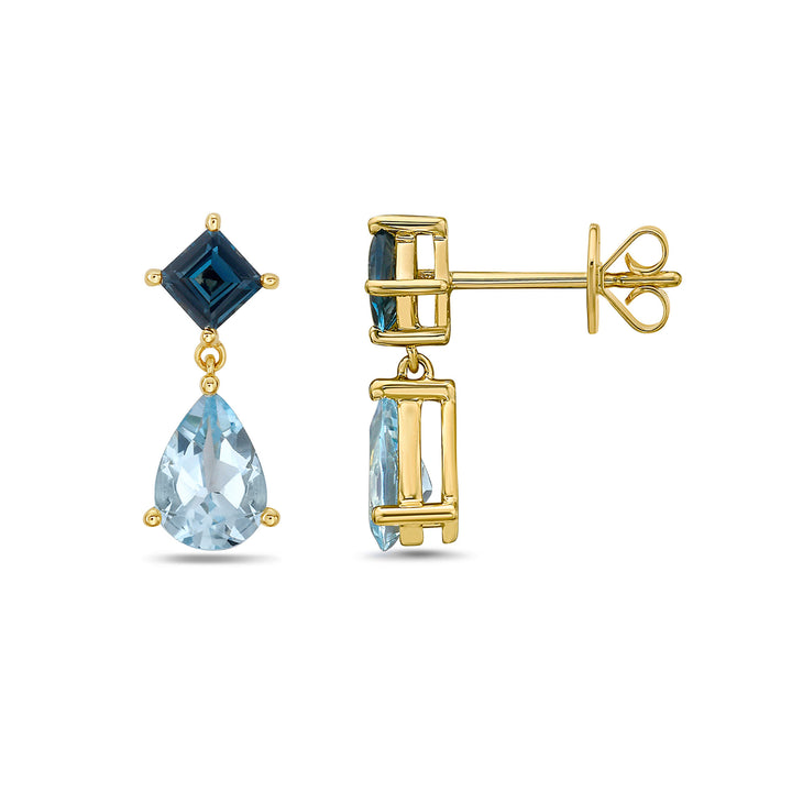 Blue Topaz Drop Earrings in 10K Yellow Gold