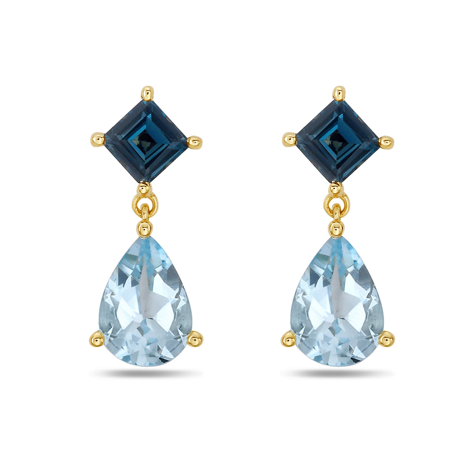 Blue Topaz Drop Earrings in 10K Yellow Gold