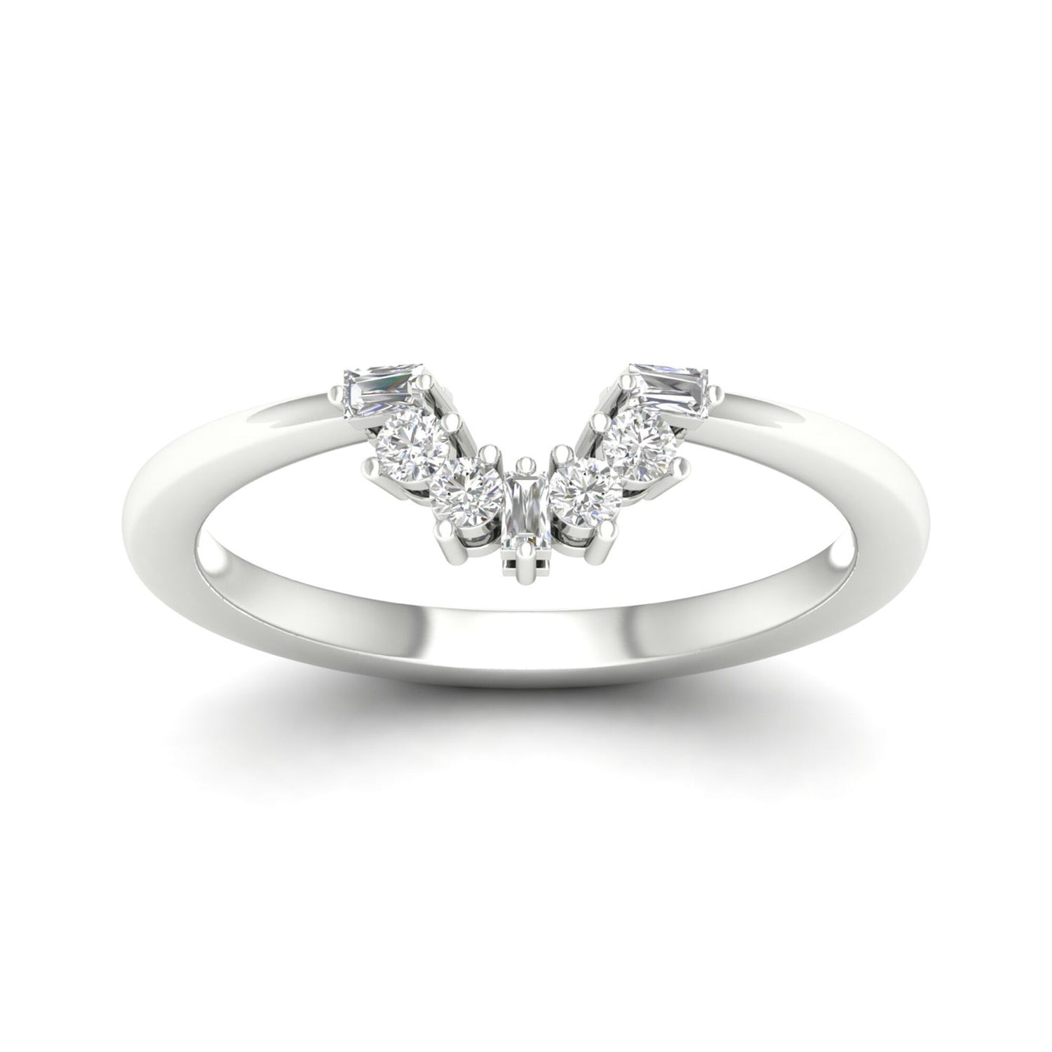 Round and Baguette Diamond Contour Band in 14K White Gold (1/7 ct. tw.)