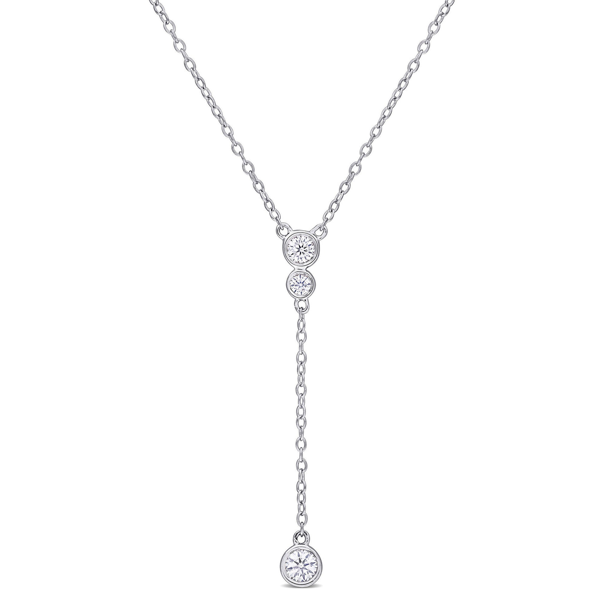 Lab-Created Moissanite Y Drop Necklace in Sterling Silver