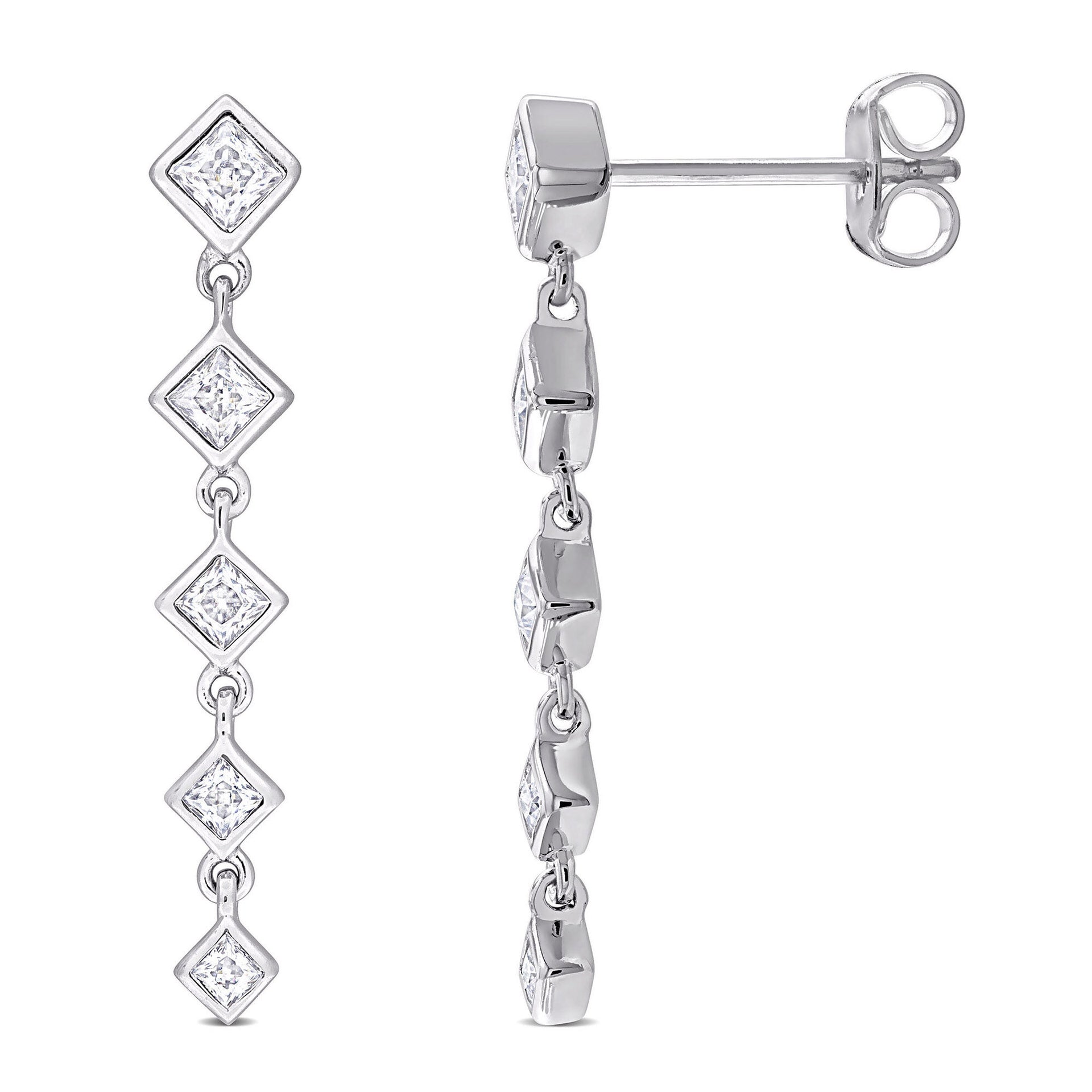 Lab-Created Moissanite Princess-Cut Linear Drop Earrings in Sterling Silver