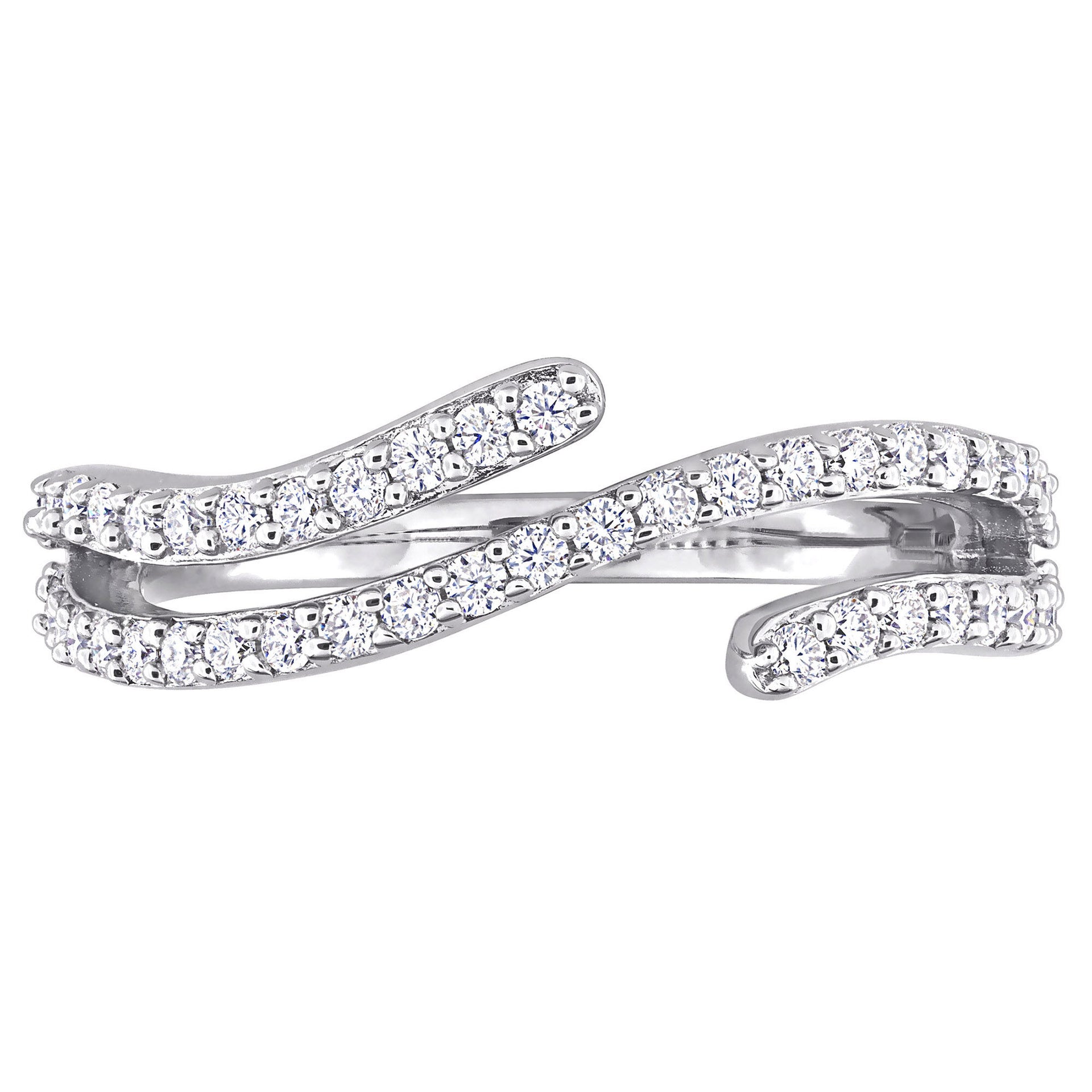 Lab-Created Moissanite Open Bypass Ring in Sterling Silver