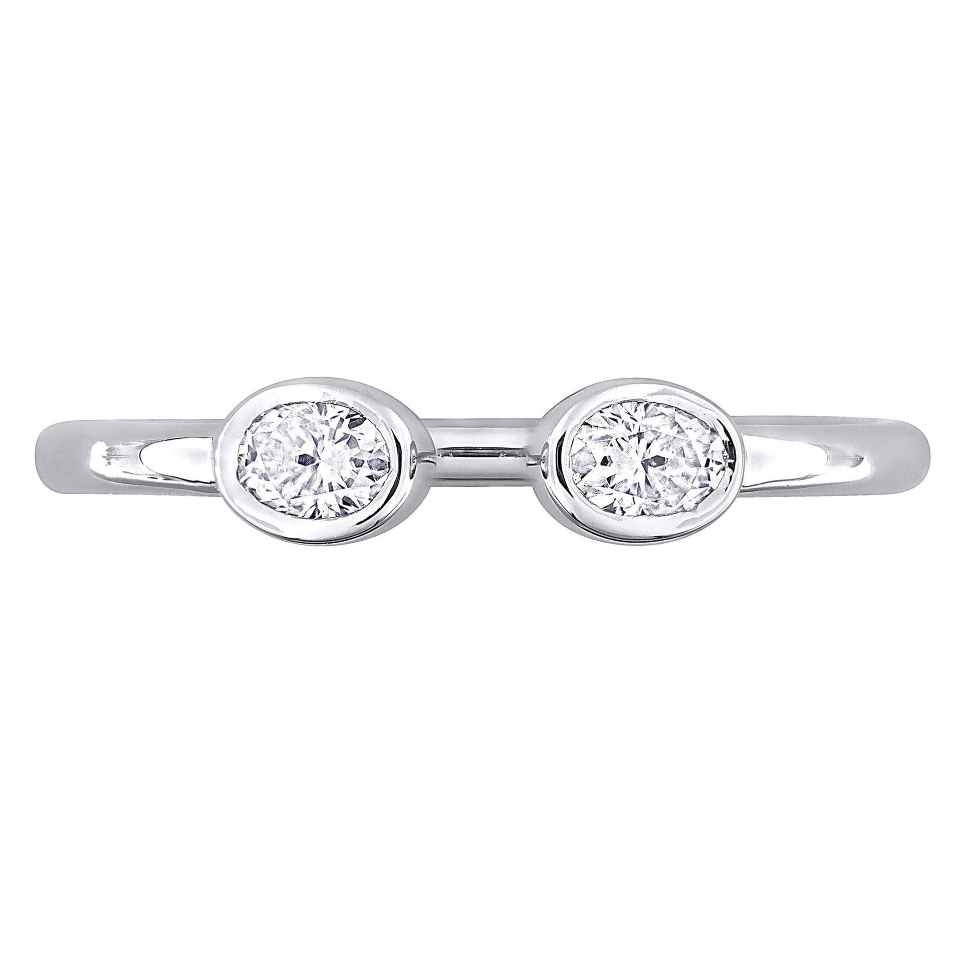 Lab-Created Moissanite Oval Bezel Open Band in Sterling Silver